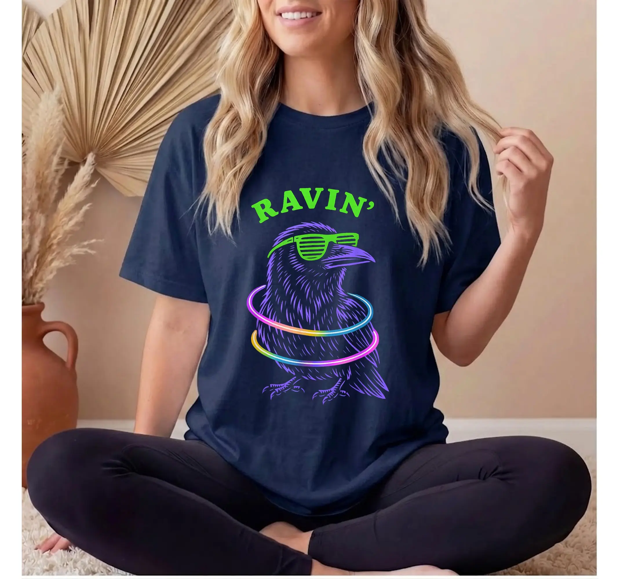 Psychedelic Raven Rave Shirt, EDM Techno Festival Trippy Halloween Party Tee - photo 3