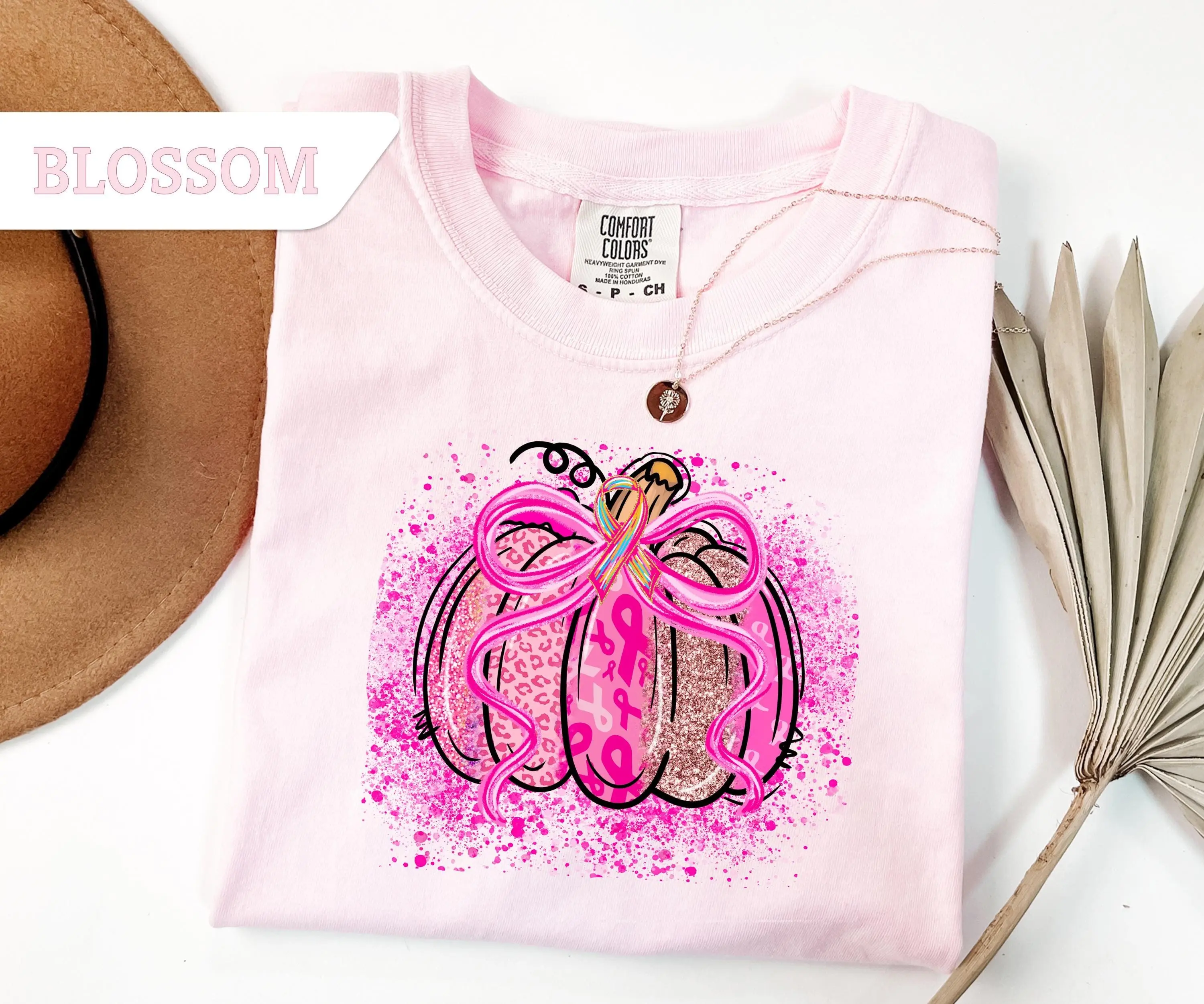 Comfort Colors In October We Wear Pink Pumpkin T-Shirt, Ribbon Breast Cancer Awareness Tee - photo 3