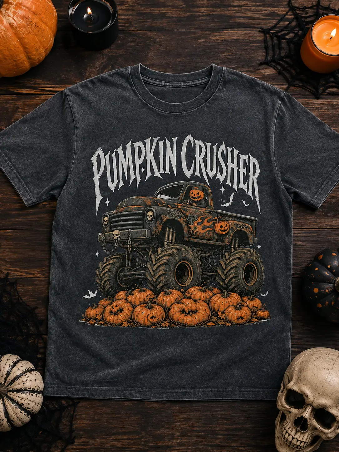 Pumpkin Crusher Monster Truck Shirt, Boys Halloween Graphic Tee, Vintage Spooky Patch Fall Top for Kids - photo 5