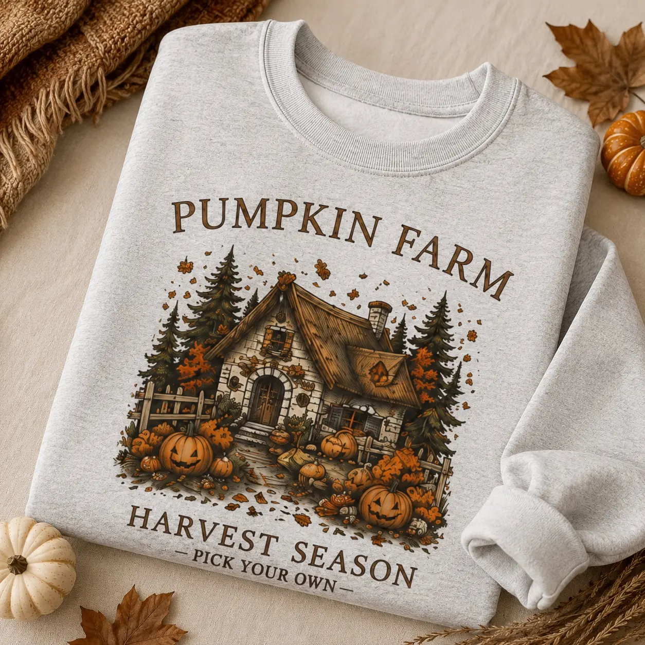 Pumpkin Farm Patch Unisex Crewneck Sweatshirt, Vintage Fall Harvest Cottage Autumn Halloween Pullover