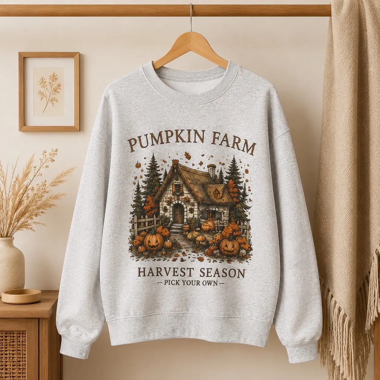 Pumpkin Farm Patch Unisex Crewneck Sweatshirt, Vintage Fall Harvest Cottage Autumn Halloween Pullover - photo 5