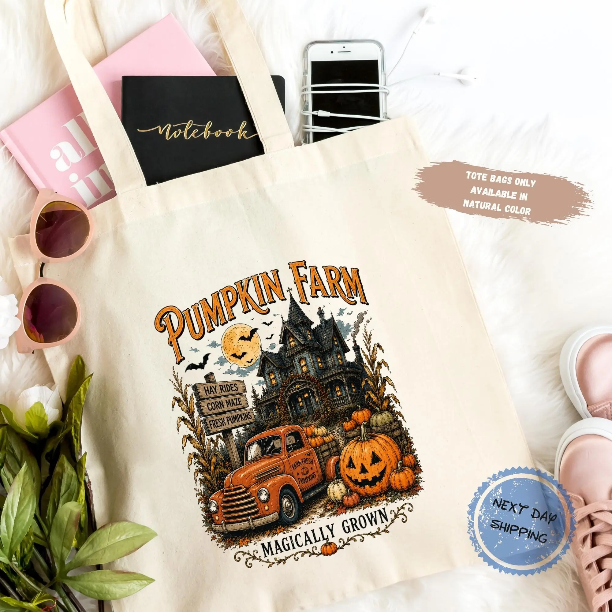 Pumpkin Farm Vintage Truck Halloween Shirt, Spooky Autumn Graphic Tee, Haunted House Tee - photo 4