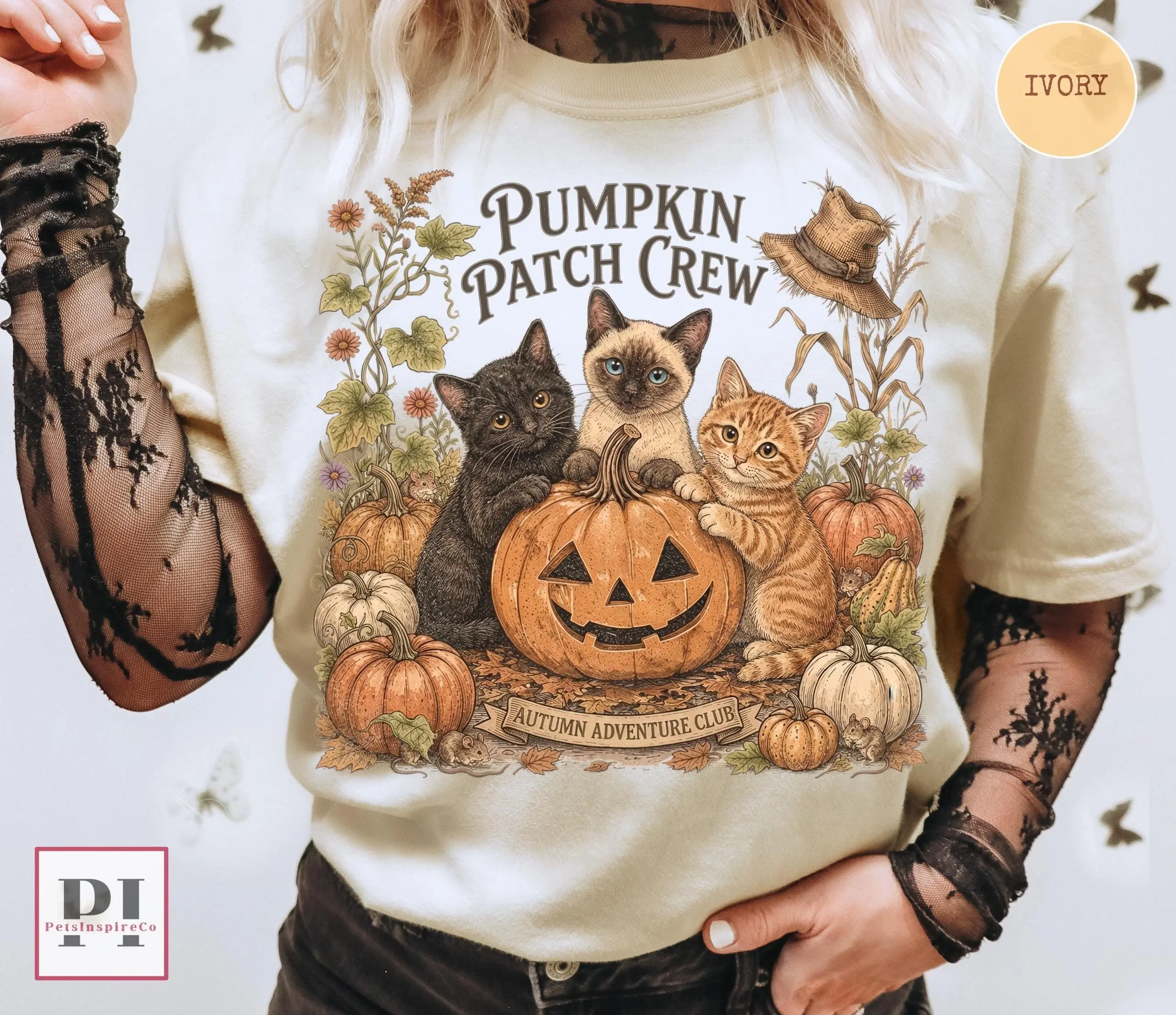 Pumpkin Patch Crew Comfort Colors Shirt, Vintage 90s Fall Cat Tee, Spooky Season Lover Gift