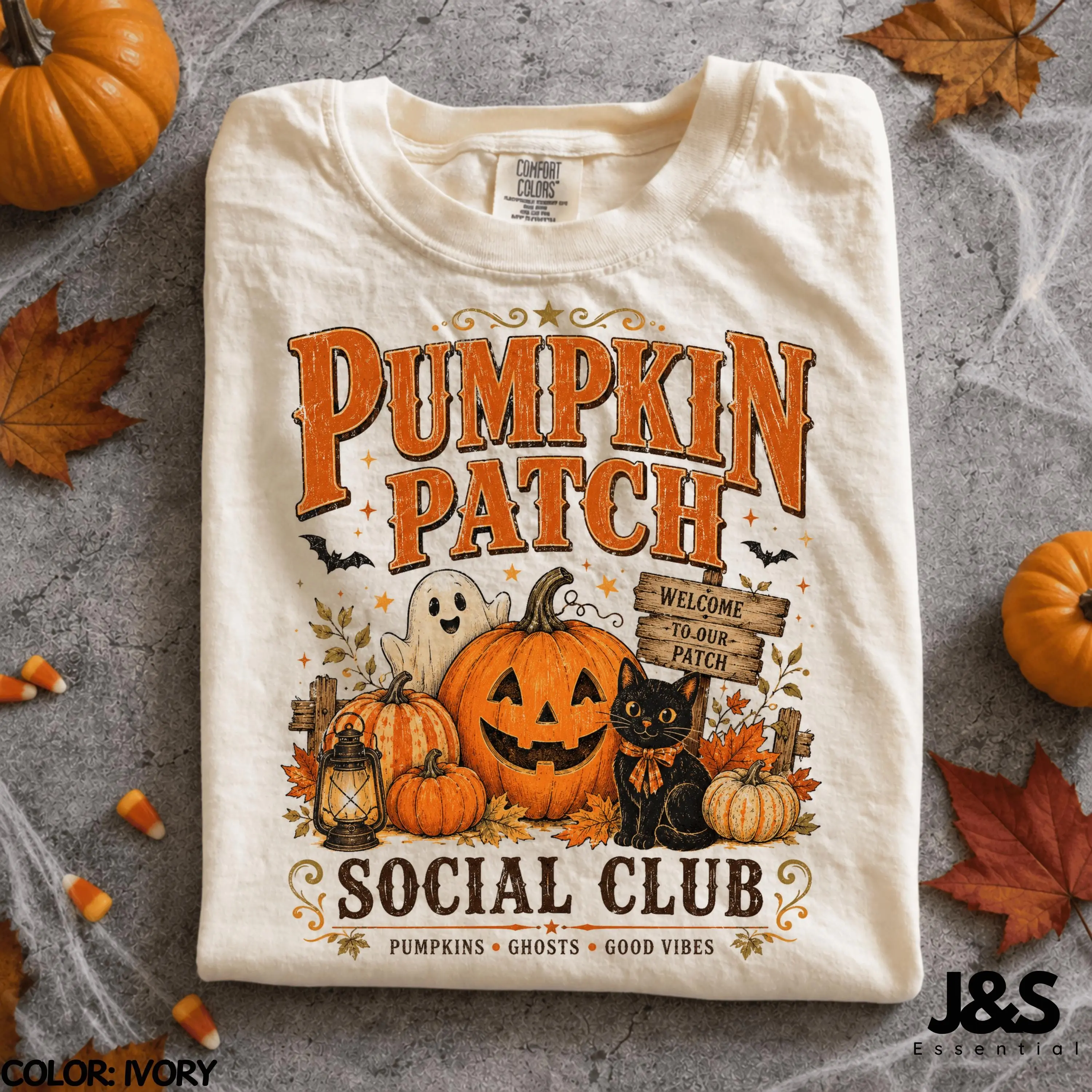 Pumpkin Patch Social Club Halloween Shirt, Cute Ghost Black Cat Vintage Fall Tee, Cozy Spooky Season Gift