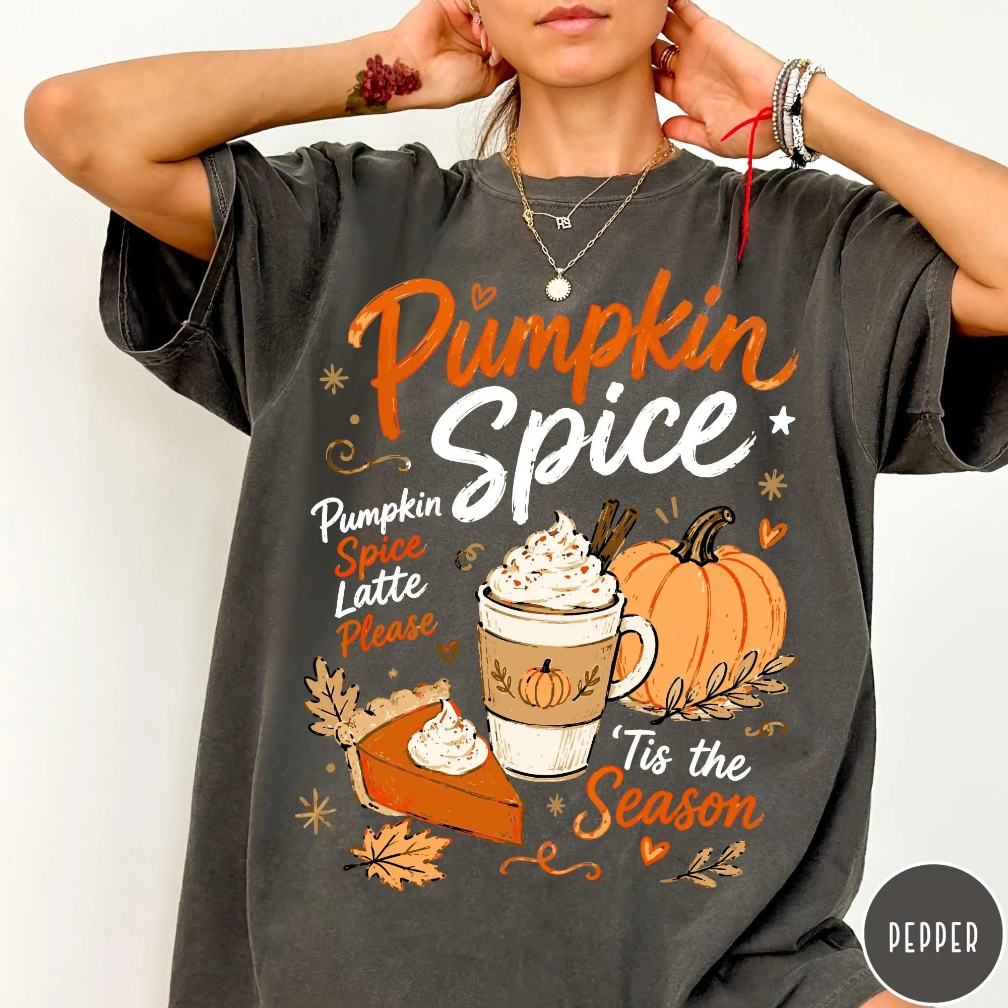 Comfort Colors Pumpkin Spice T-Shirt, Cute Tis The Season Funny Autumn Tee, Oversized Fall Lover Gift For Her