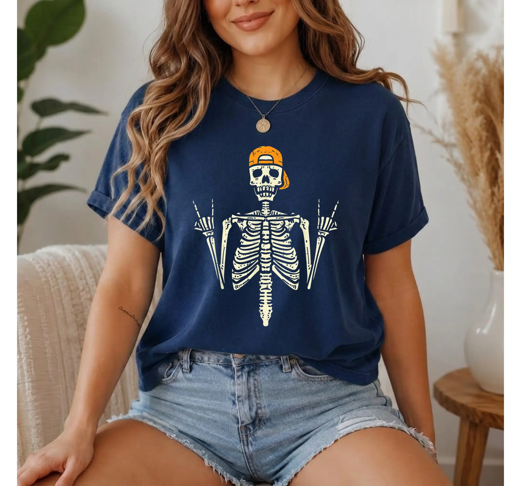 Punk Skeleton Skater Tee, Edgy Skull Halloween Graphic T-Shirt for Men and Boys - photo 3