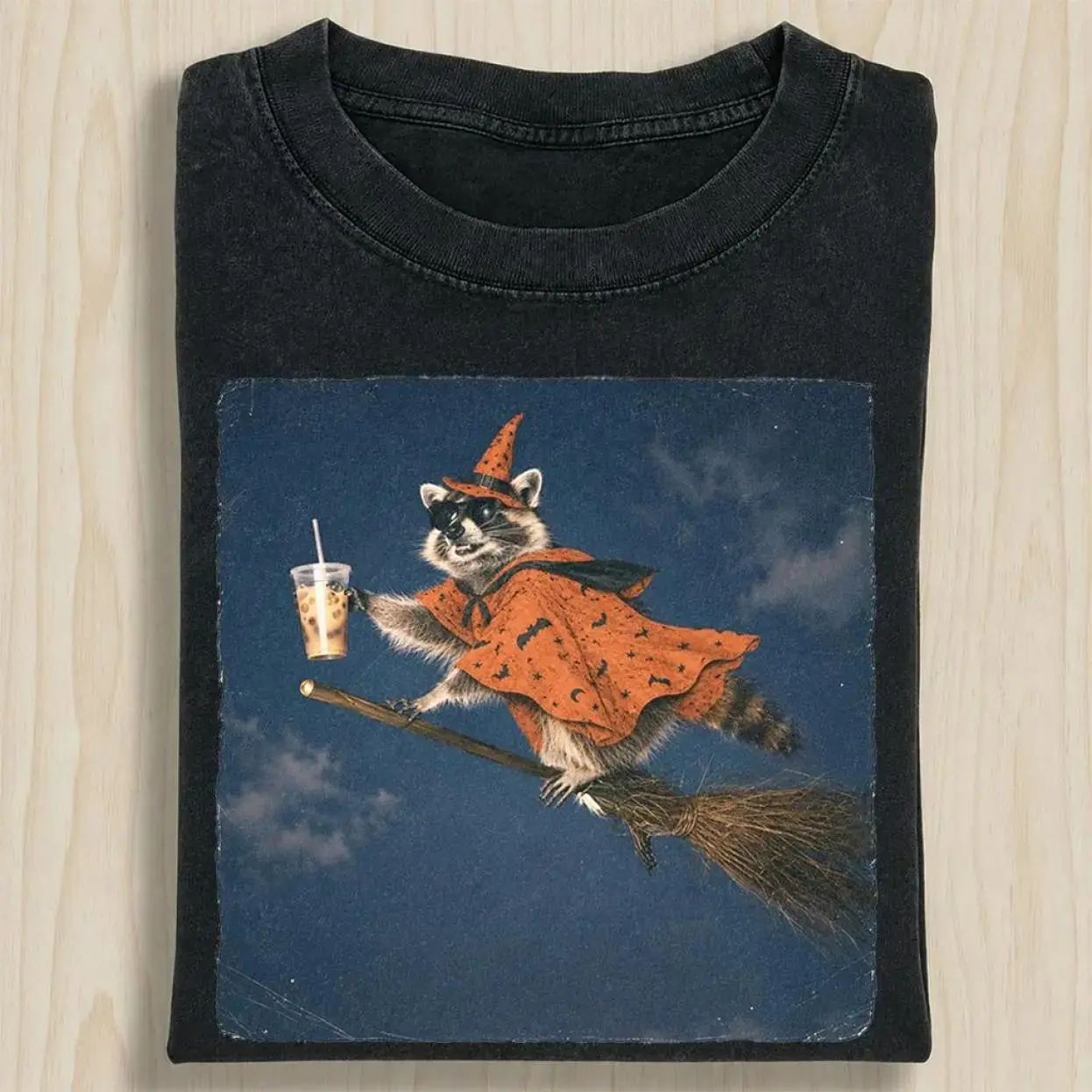 Cute Raccoon Halloween Shirt for Women, Iced Coffee Witch Trash Panda Funny Meme Spooky Season Fall Tee - photo 2