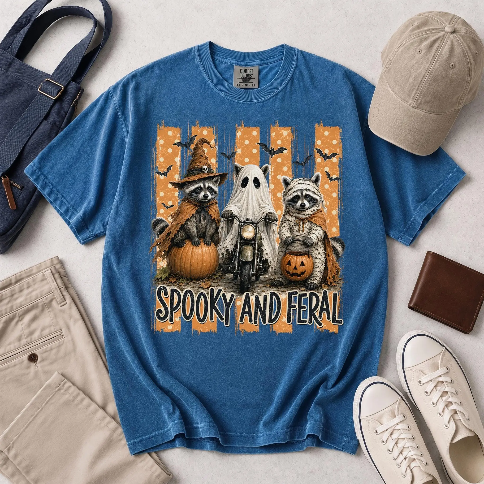 Comfort Colors Raccoon Witch Ghost Biker Mummy Shirt, Spooky Feral Halloween Skull Bats Funny Cute Costume Gift - photo 4