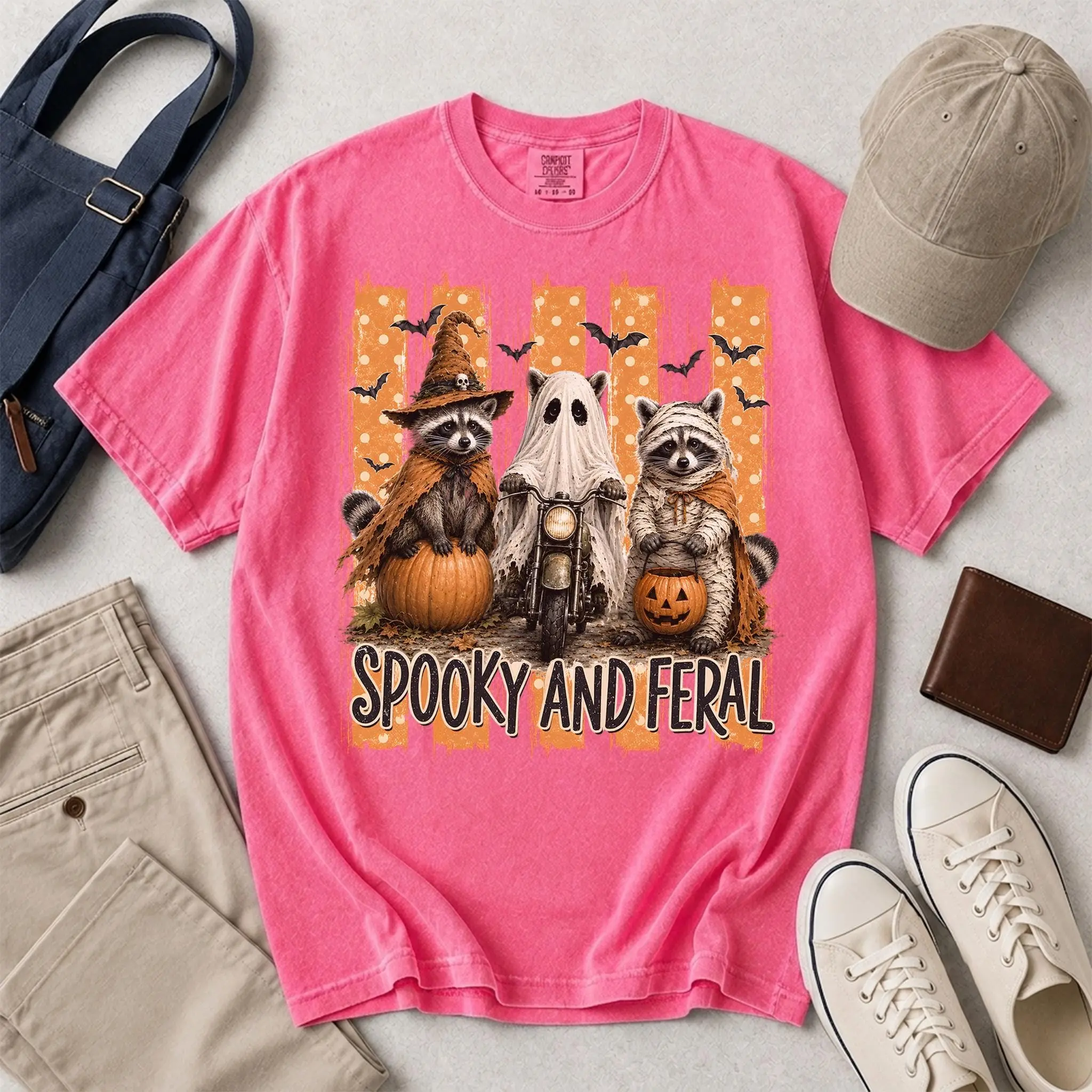 Comfort Colors Raccoon Witch Ghost Biker Mummy Shirt, Spooky Feral Halloween Skull Bats Funny Cute Costume Gift - photo 5