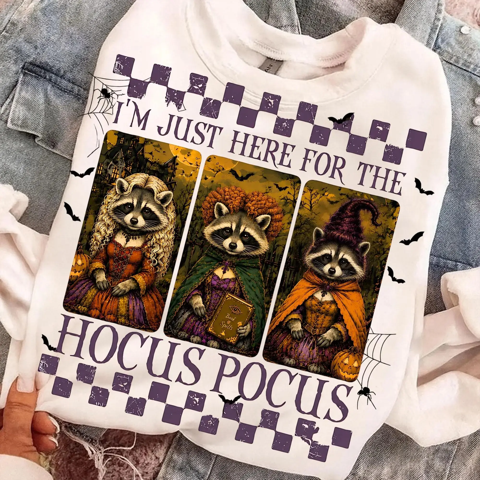 Raccoon Witch Halloween Shirt for Women, Comfort Colors Im Just Here Tee, Funny Spooky Season Cute Trash Panda Fall Top - photo 5