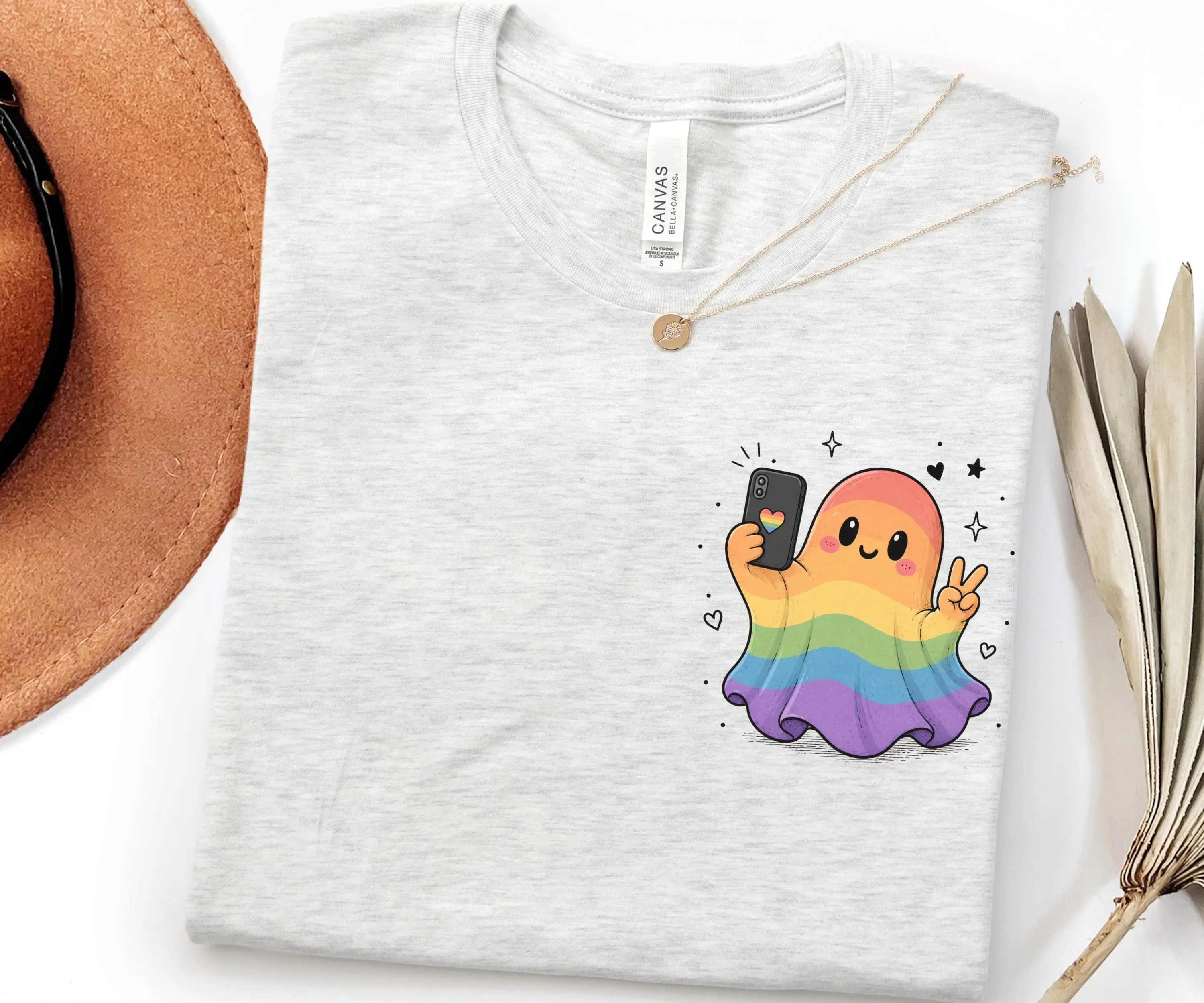 Rainbow Ghost Selfie Pride Shirt, LGBTQ Halloween Tee