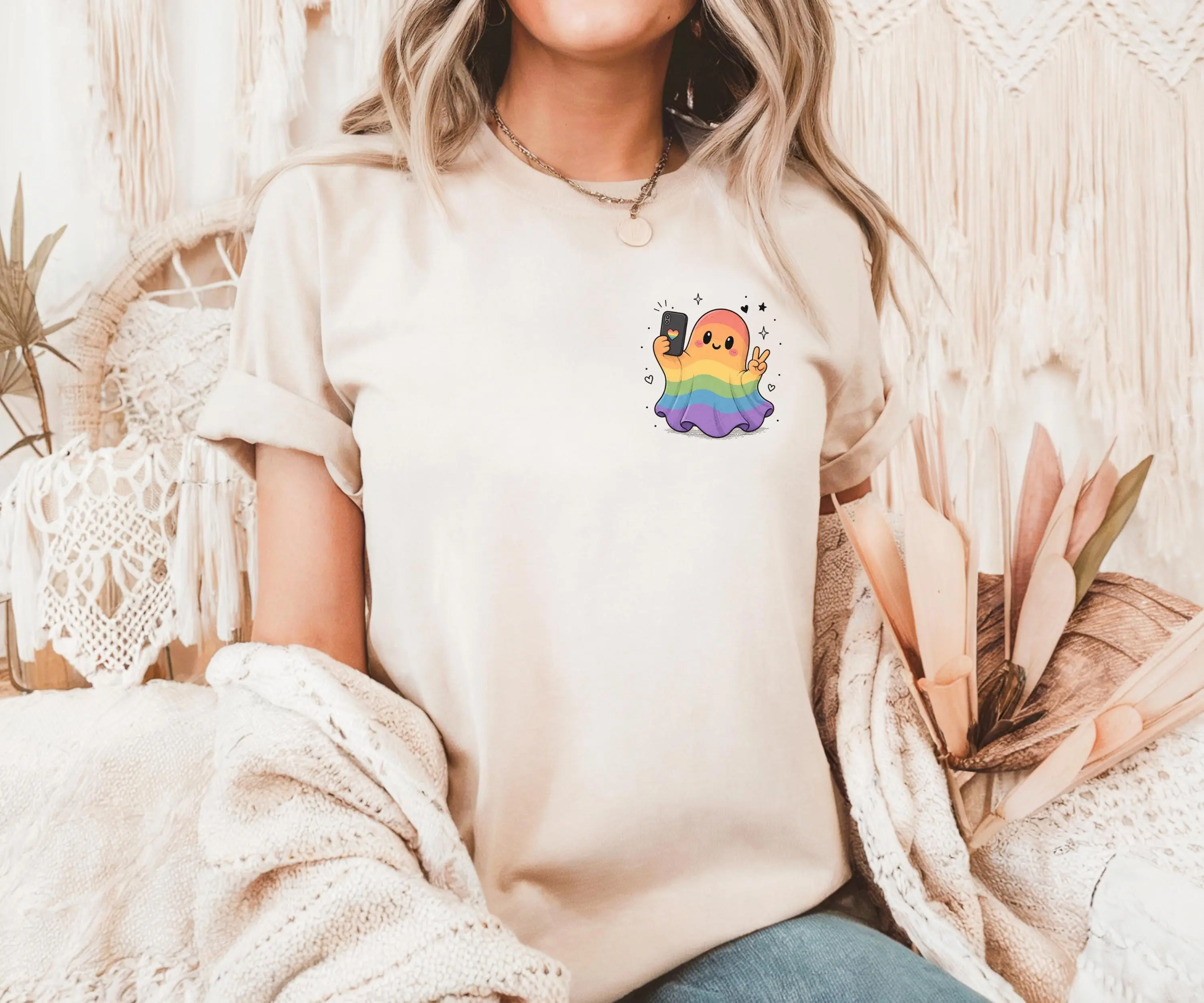 Rainbow Ghost Selfie Pride Shirt, LGBTQ Halloween Tee - photo 2