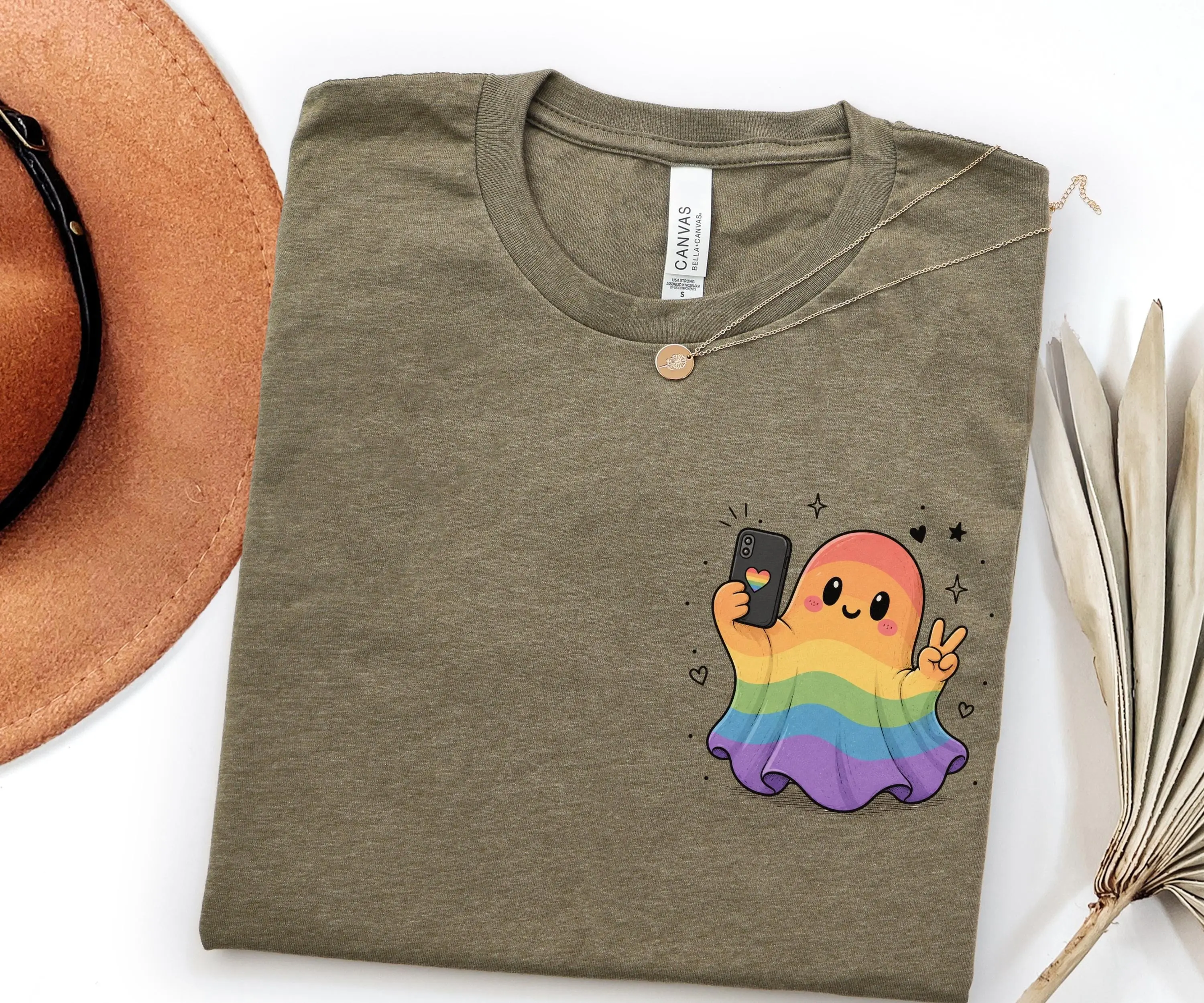 Rainbow Ghost Selfie Pride Shirt, LGBTQ Halloween Tee - photo 3