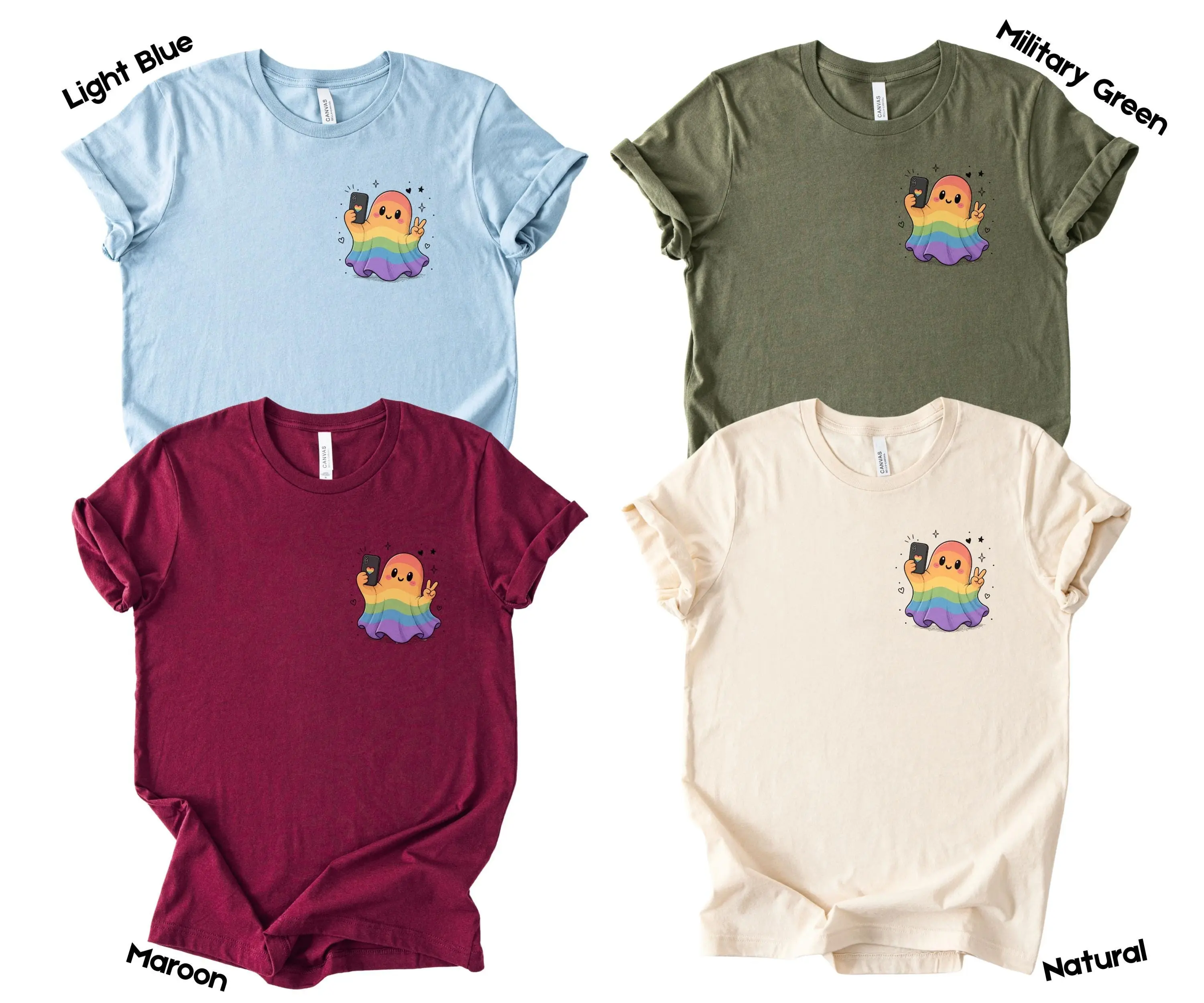 Rainbow Ghost Selfie Pride Shirt, LGBTQ Halloween Tee - photo 5