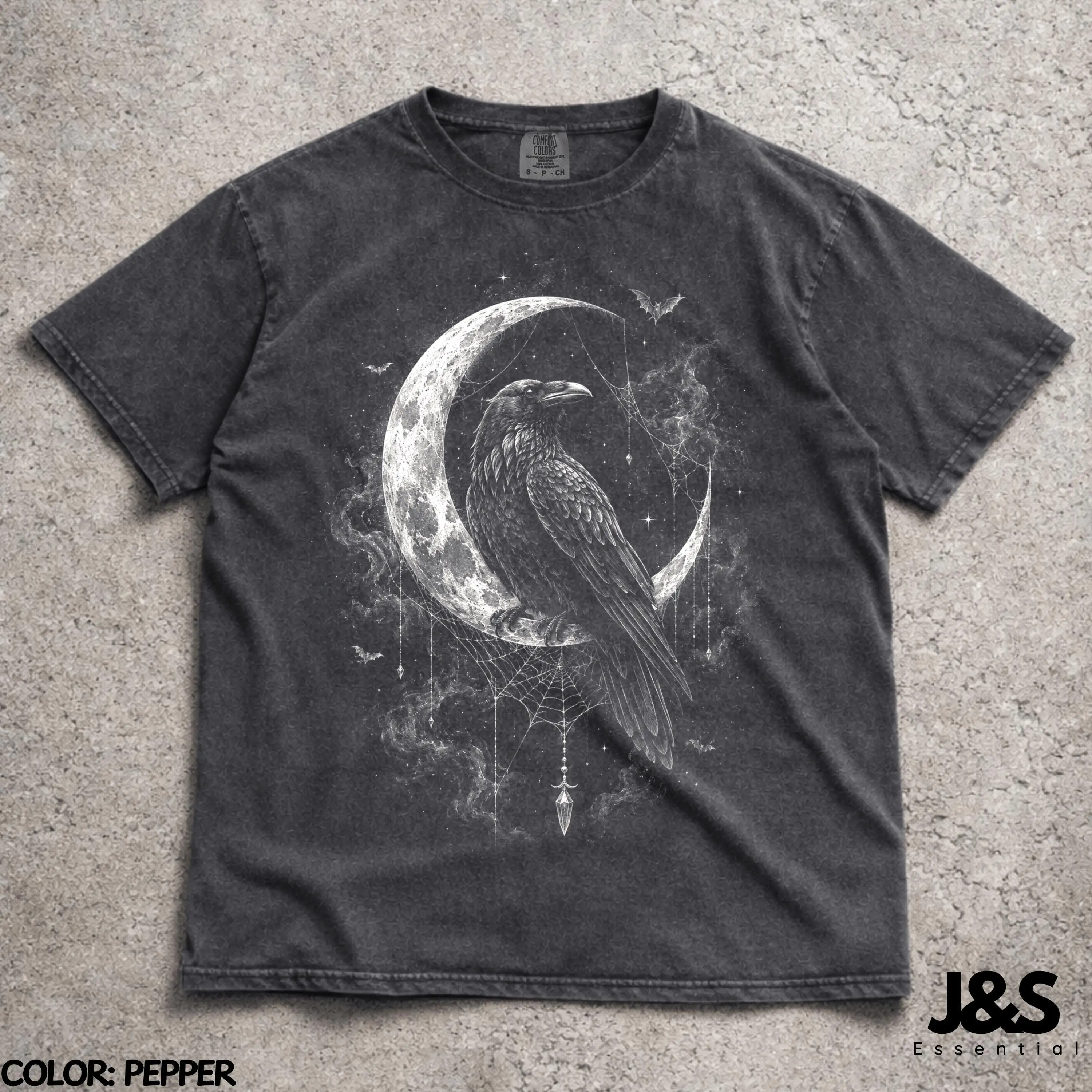 Raven Moon Comfort Colors T-Shirt, Gothic Crow Graphic Tee, Dark Academia Witchy Celestial Horror Aesthetic Gift - photo 1