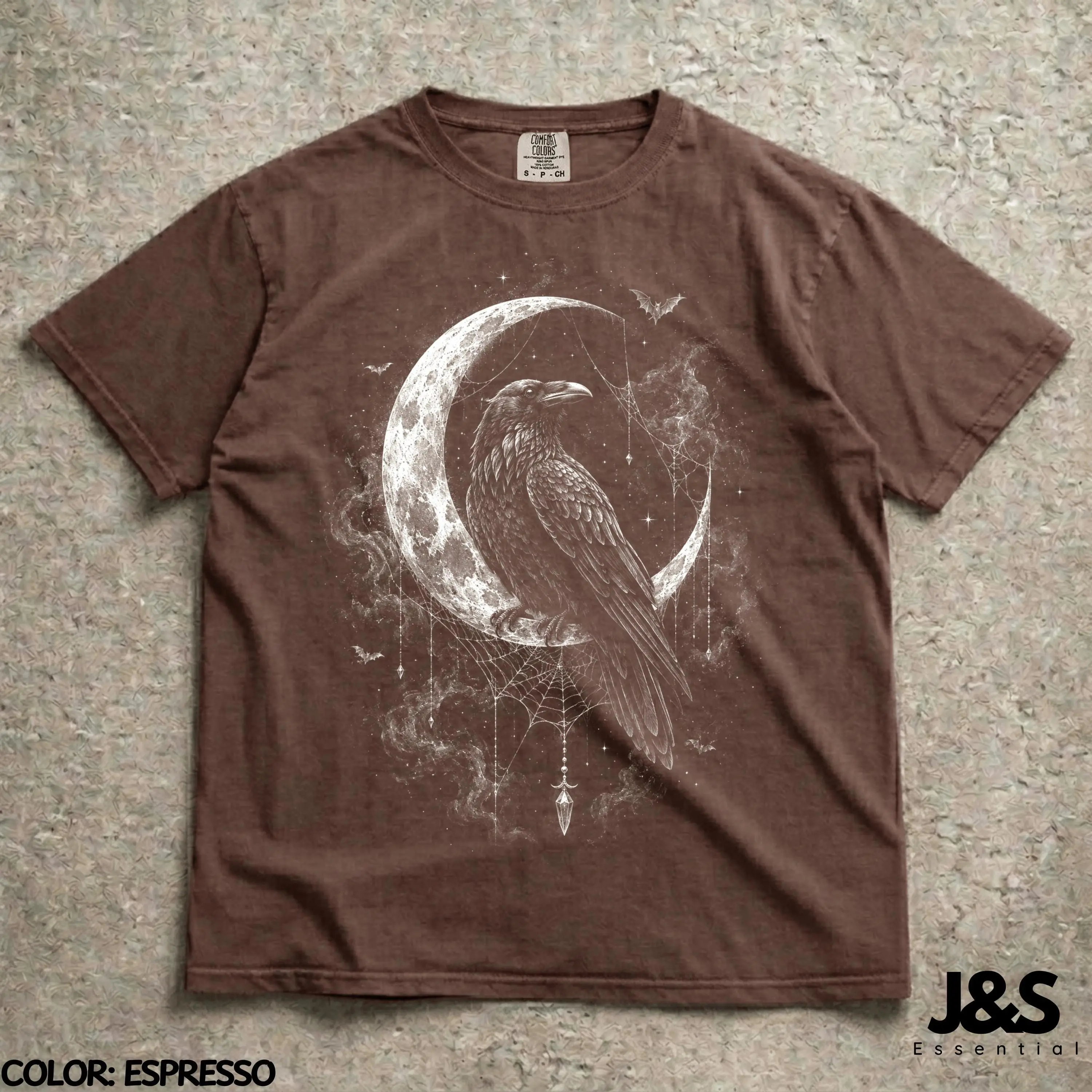 Raven Moon Comfort Colors T-Shirt, Gothic Crow Graphic Tee, Dark Academia Witchy Celestial Horror Aesthetic Gift - photo 2