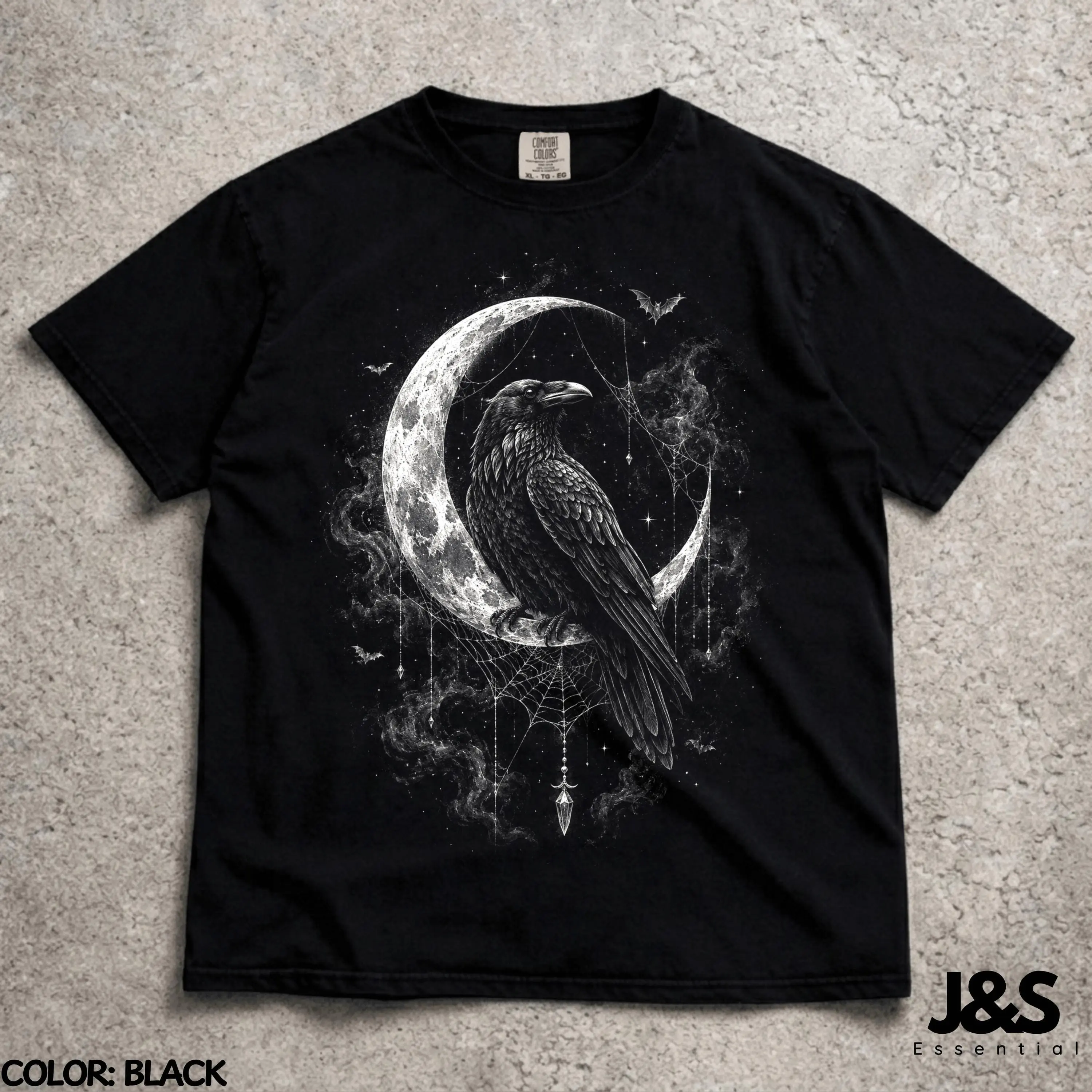 Raven Moon Comfort Colors T-Shirt, Gothic Crow Graphic Tee, Dark Academia Witchy Celestial Horror Aesthetic Gift - photo 3