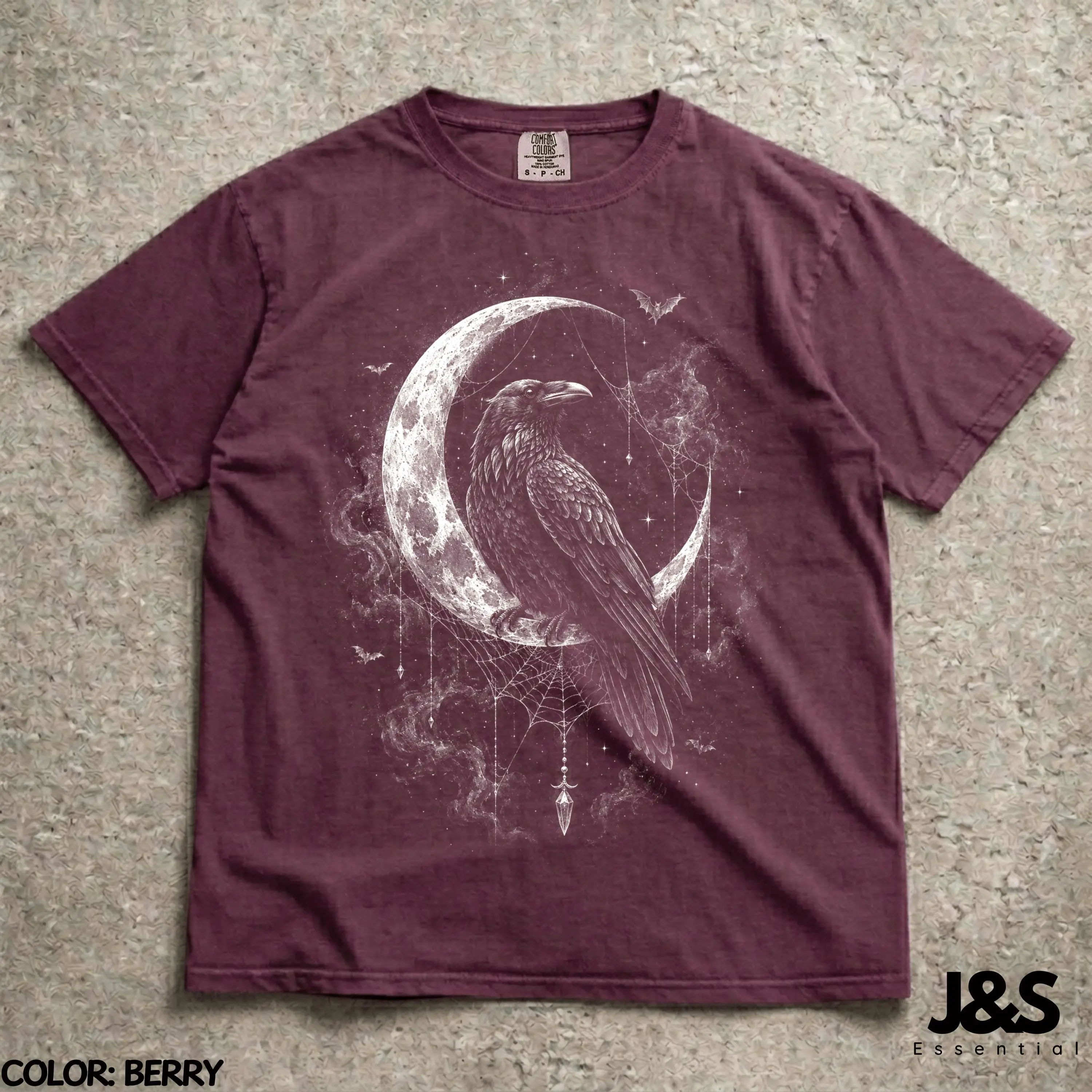 Raven Moon Comfort Colors T-Shirt, Gothic Crow Graphic Tee, Dark Academia Witchy Celestial Horror Aesthetic Gift - photo 4