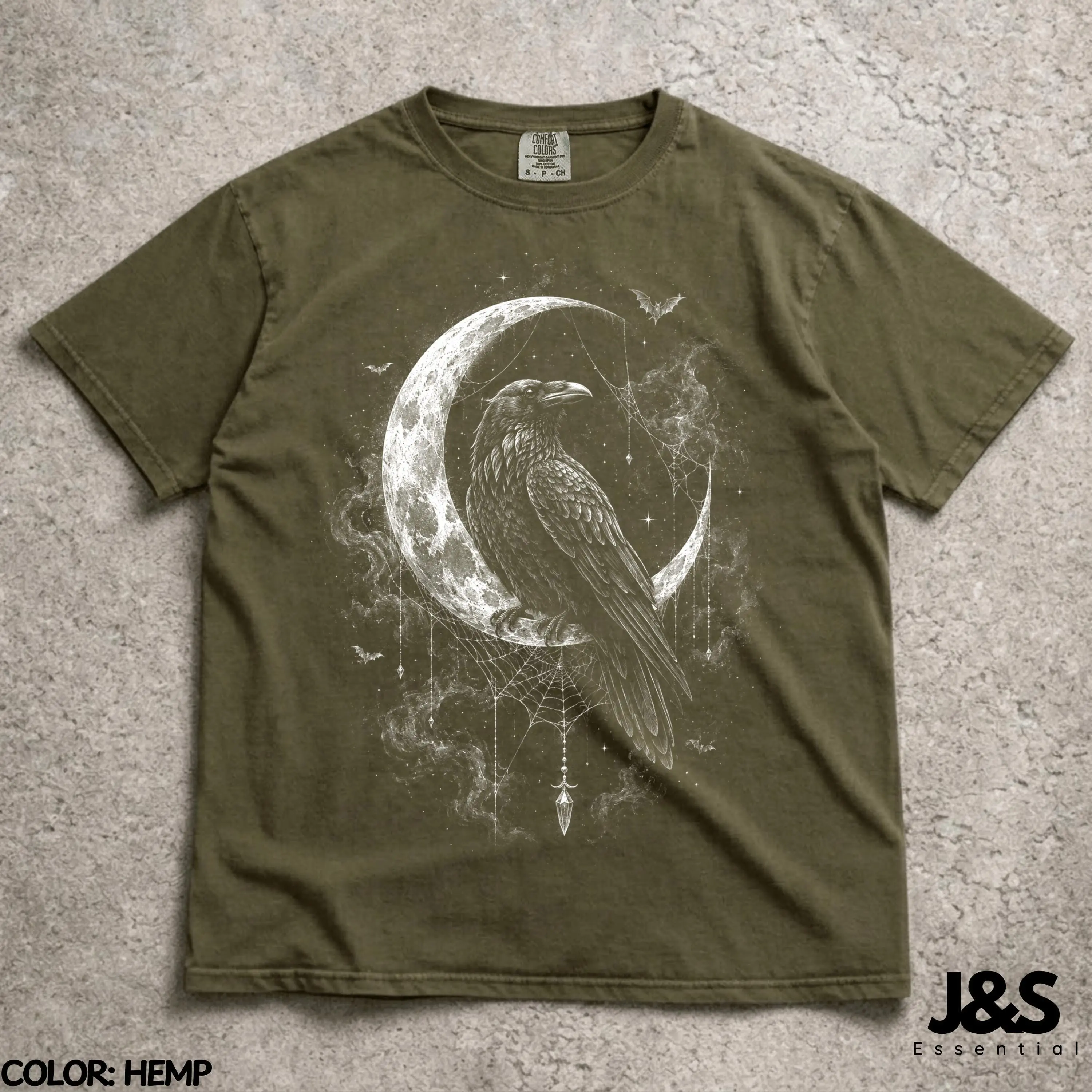 Raven Moon Comfort Colors T-Shirt, Gothic Crow Graphic Tee, Dark Academia Witchy Celestial Horror Aesthetic Gift - photo 5