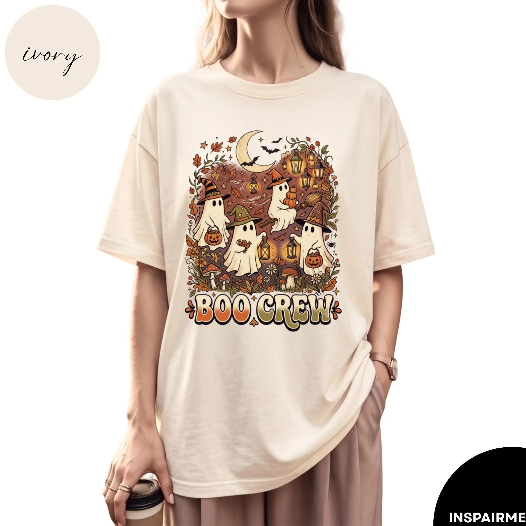 Retro Boo Crew Ghost Shirt | Vintage Halloween T-Shirt, Spooky Season Tee - photo 2