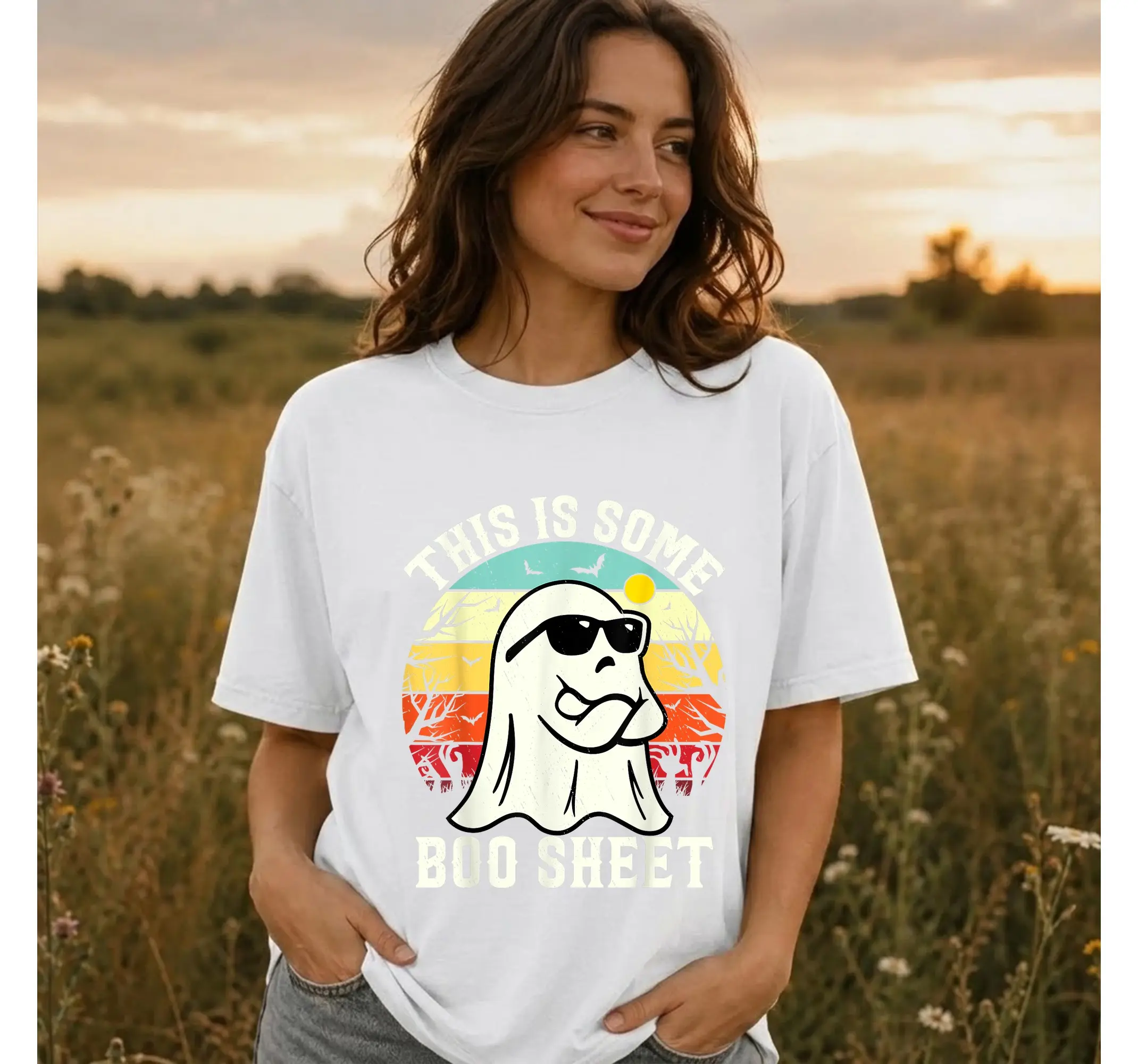 Retro Boo Sheet Ghost Shirt, Funny Vintage Halloween Spooky Graphic Tee