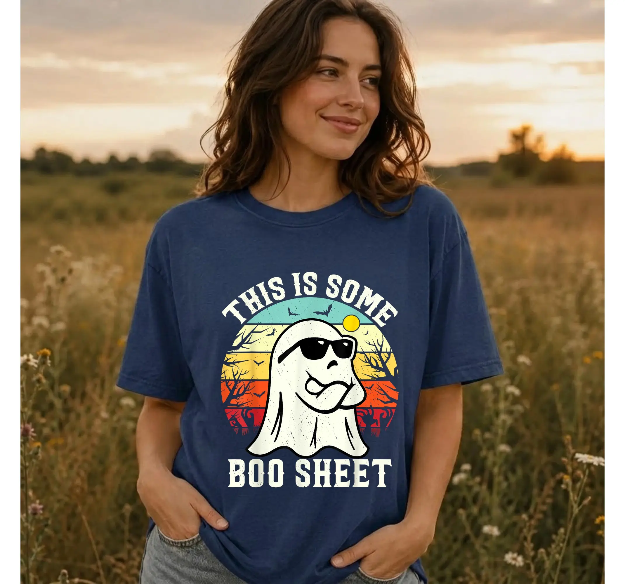 Retro Boo Sheet Ghost Shirt, Funny Vintage Halloween Spooky Graphic Tee - photo 3