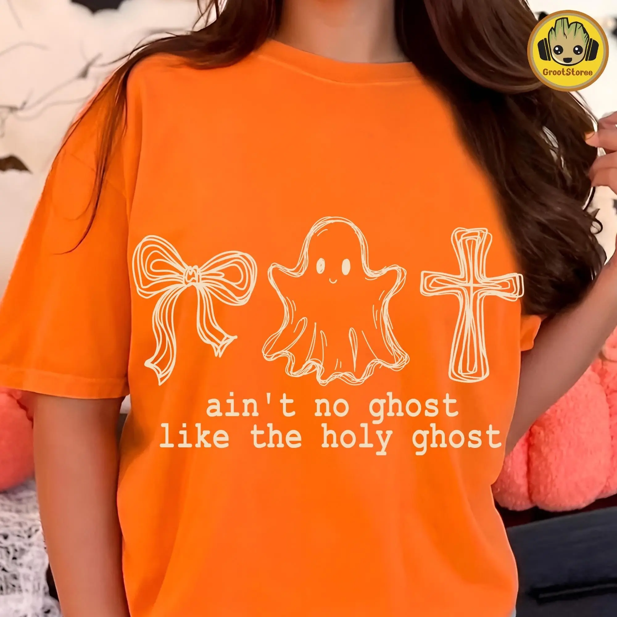 Comfort Colors Ain't No Ghost Like The Holy Ghost T-Shirt, Retro Christian Halloween Tee, Distressed Spooky Season Shirt - photo 2