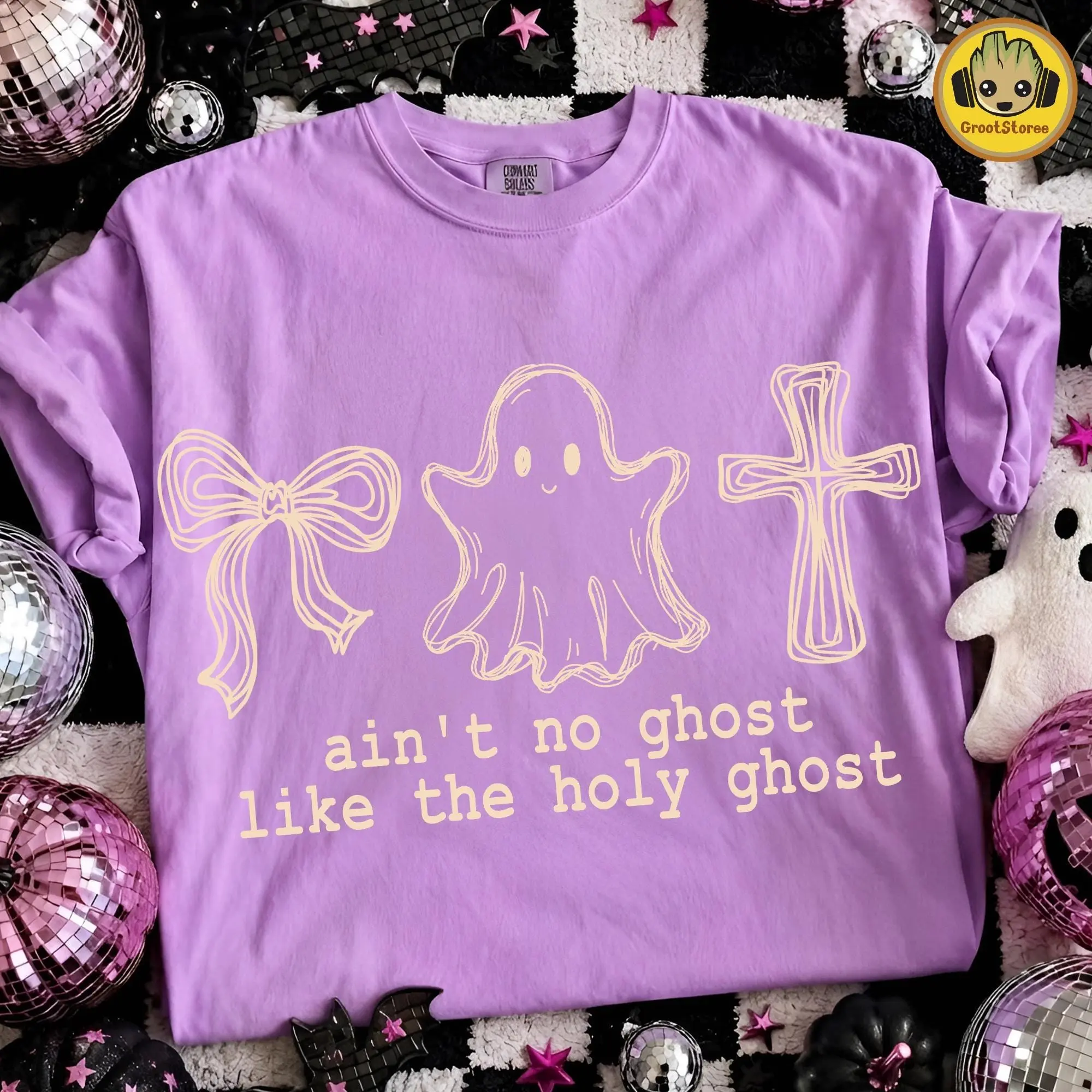 Comfort Colors Ain't No Ghost Like The Holy Ghost T-Shirt, Retro Christian Halloween Tee, Distressed Spooky Season Shirt - photo 3