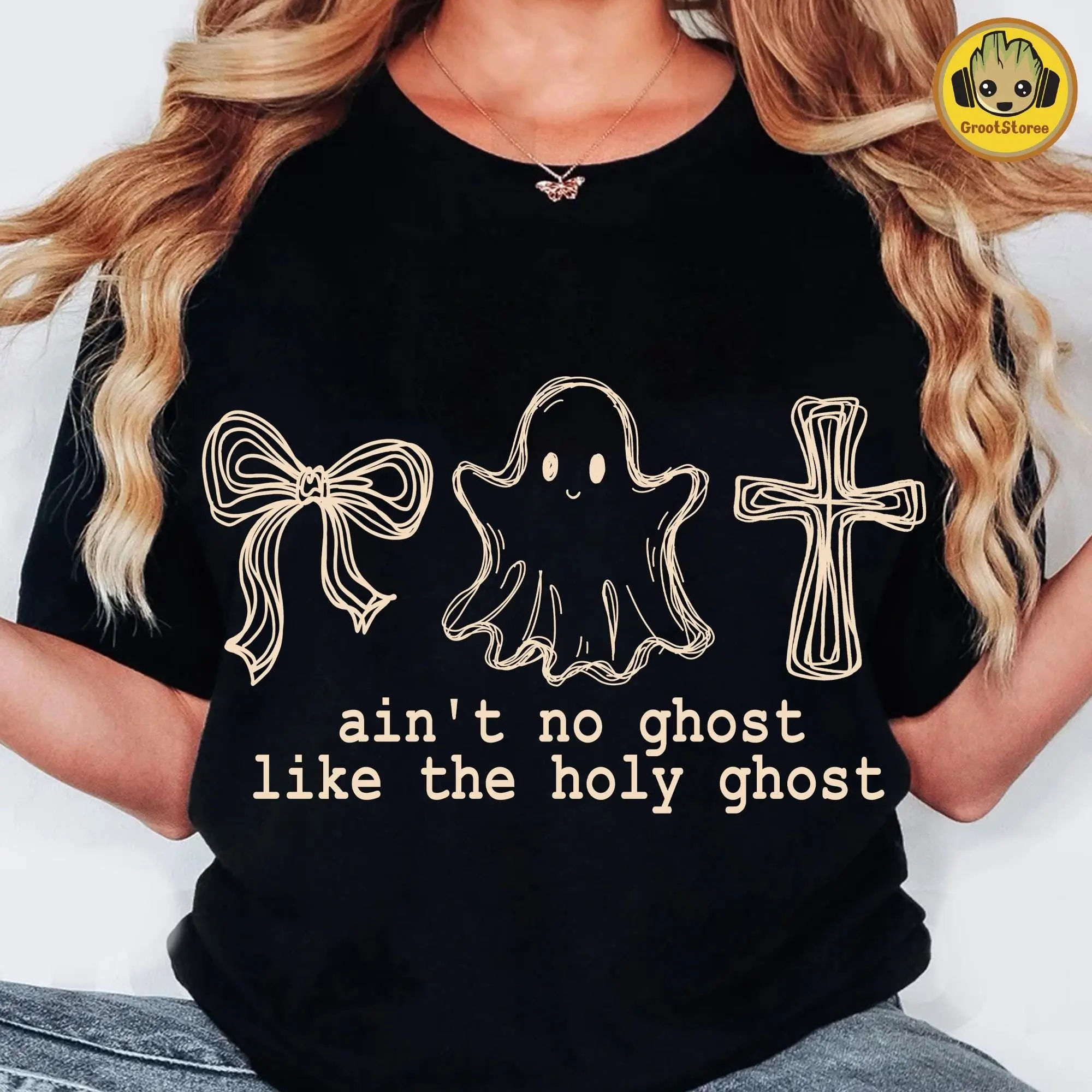 Comfort Colors Ain't No Ghost Like The Holy Ghost T-Shirt, Retro Christian Halloween Tee, Distressed Spooky Season Shirt - photo 4
