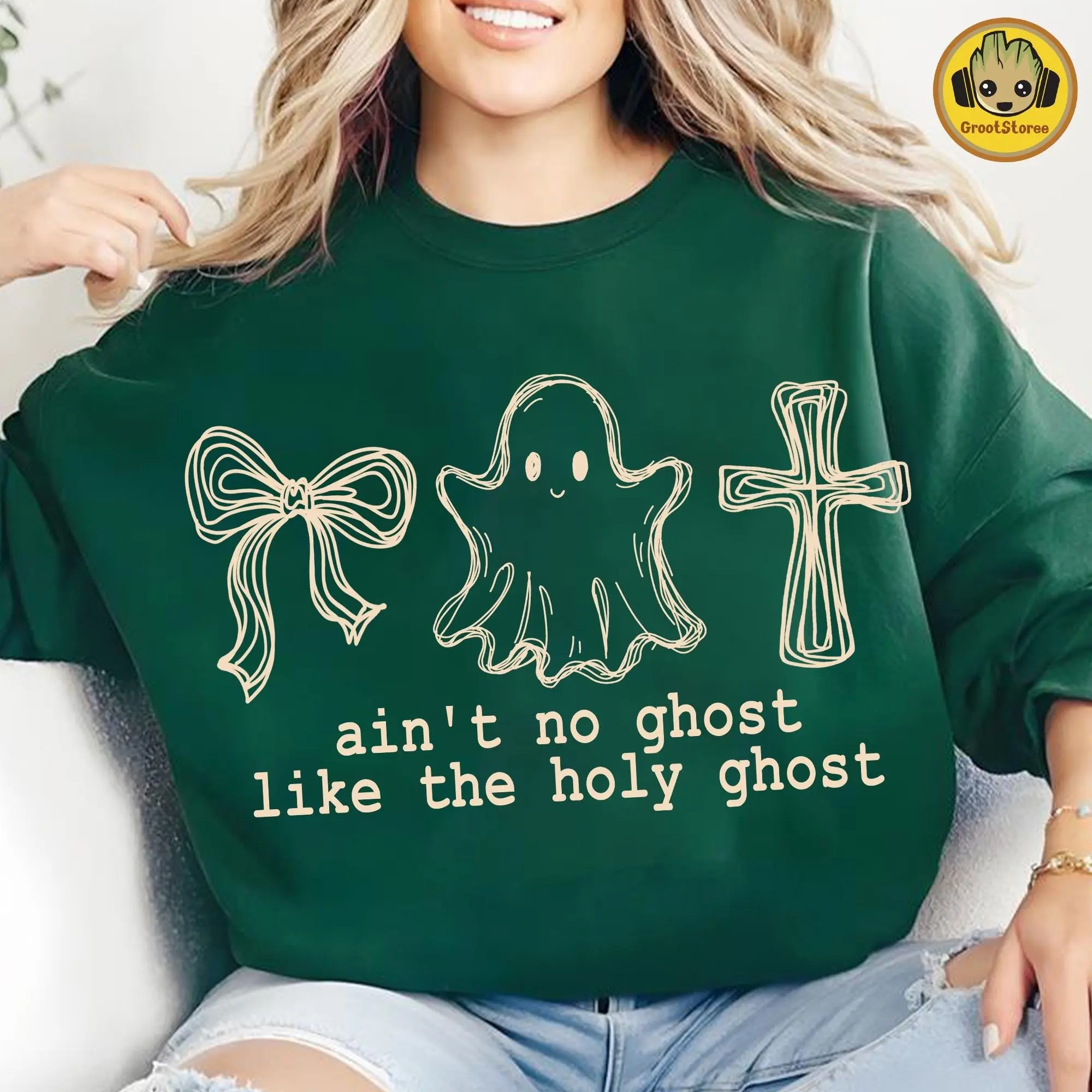 Comfort Colors Ain't No Ghost Like The Holy Ghost T-Shirt, Retro Christian Halloween Tee, Distressed Spooky Season Shirt - photo 5