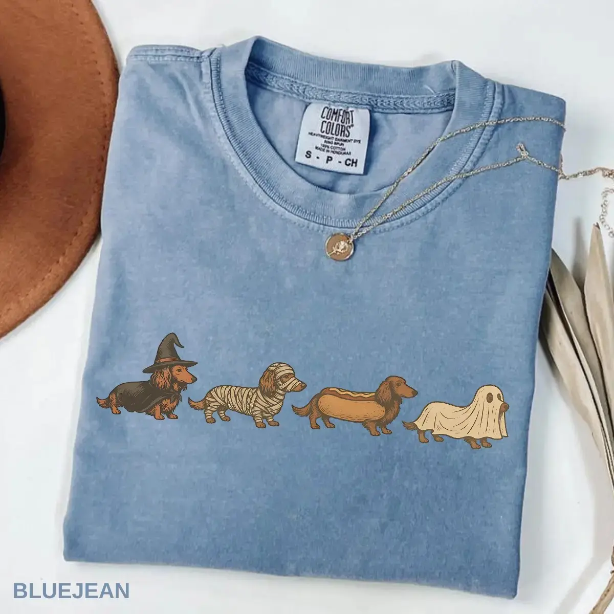 Retro Dachshund Halloween Tee, Comfort Colors Weenie Dog Costume Shirt, Vintage Doxie Lover Gift - photo 2