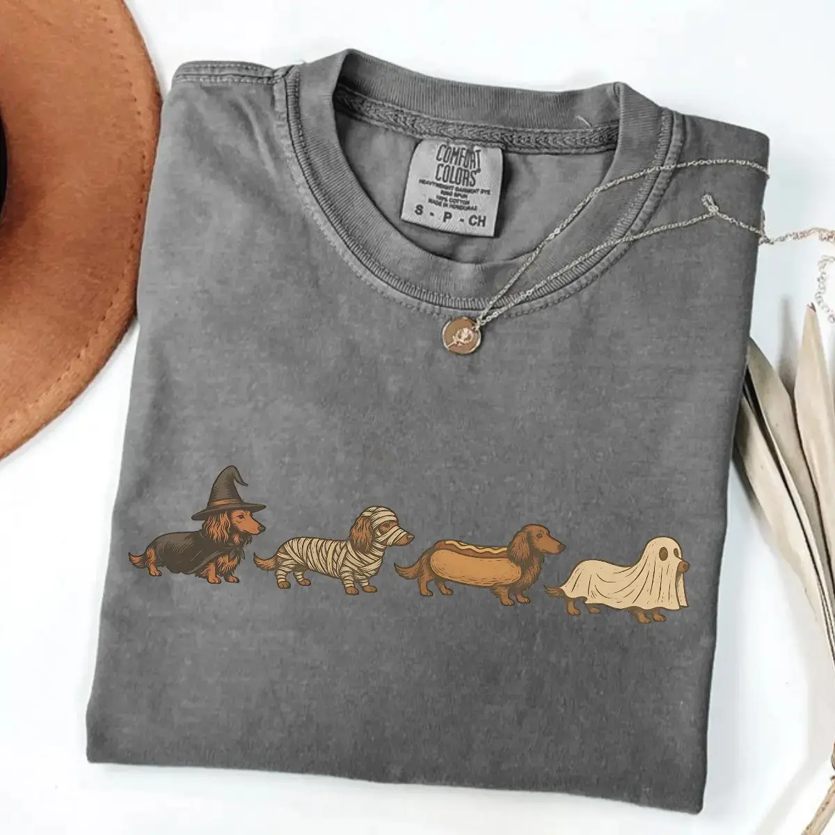 Retro Dachshund Halloween Tee, Comfort Colors Weenie Dog Costume Shirt, Vintage Doxie Lover Gift - photo 3