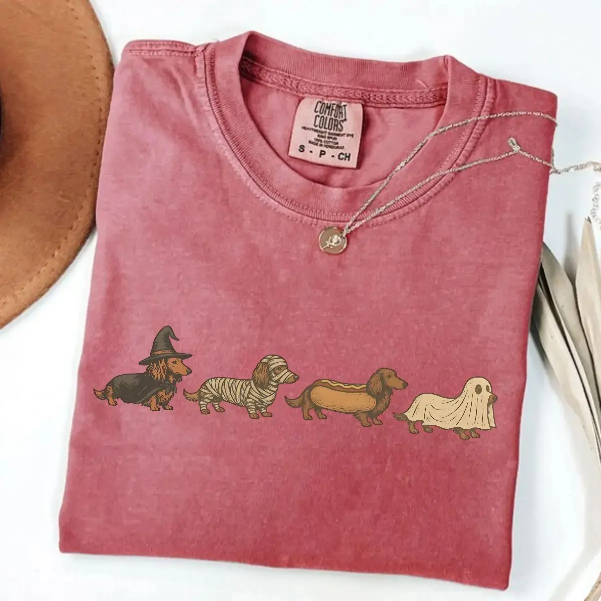 Retro Dachshund Halloween Tee, Comfort Colors Weenie Dog Costume Shirt, Vintage Doxie Lover Gift - photo 4