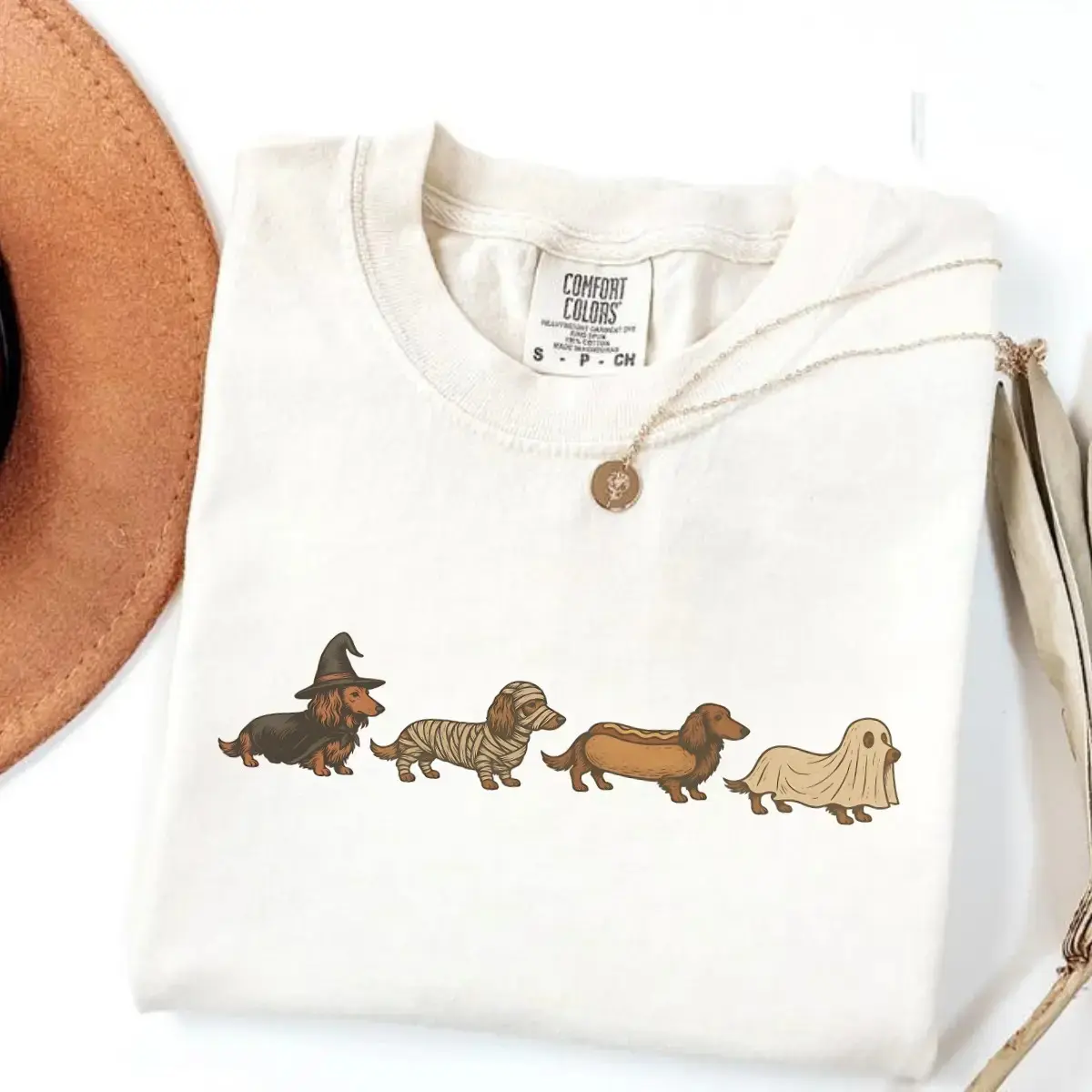 Retro Dachshund Halloween Tee, Comfort Colors Weenie Dog Costume Shirt, Vintage Doxie Lover Gift - photo 5