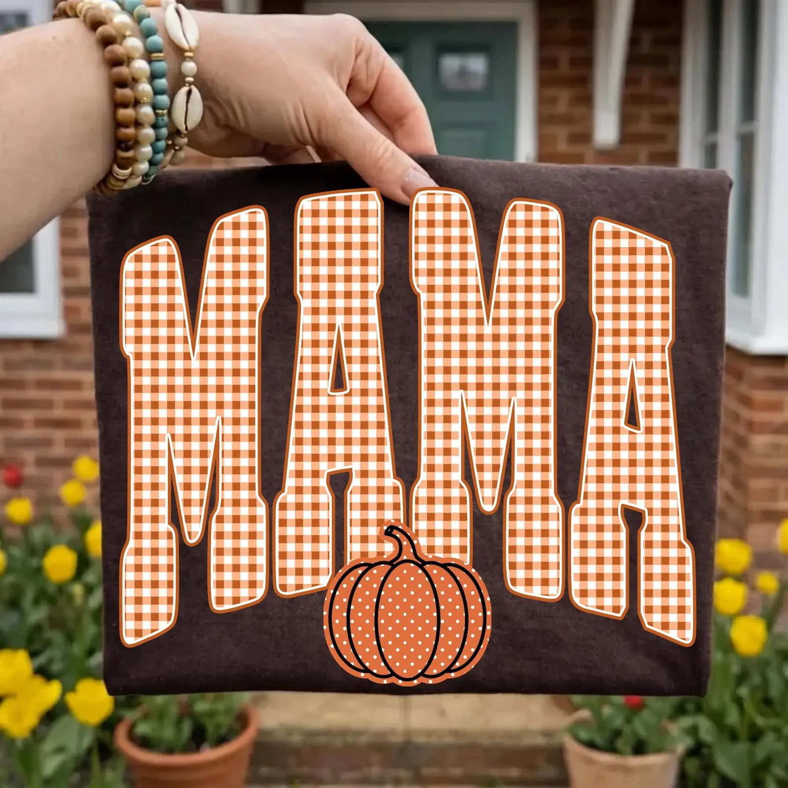 Retro Comfort Colors Fall Mama Nana Gigi Mimi Mini Shirt Bundle, Orange Gingham Pumpkin Season Family Tee - photo 2