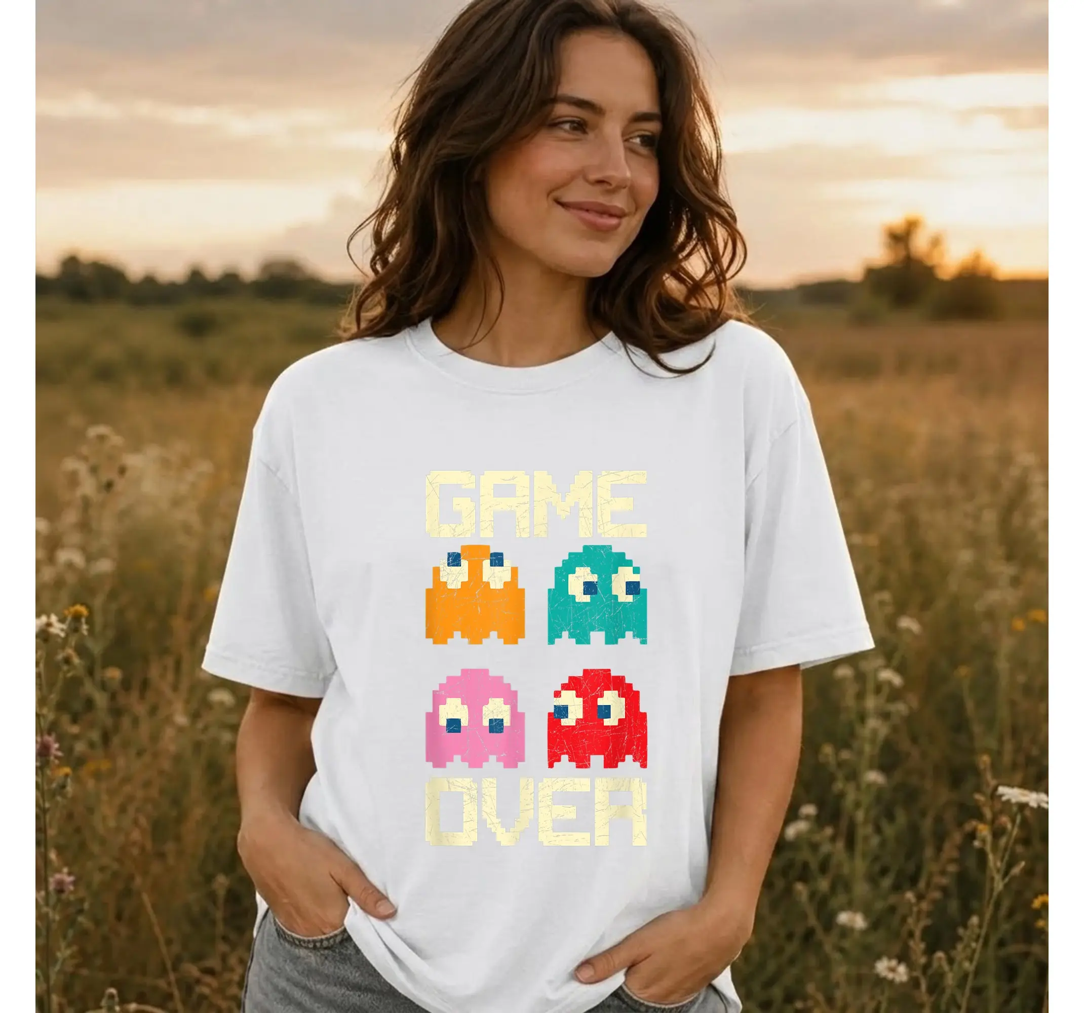 Retro Gamer T-Shirt, 80s Arcade Ghost Vintage Gaming Nostalgic Game Over Tee for Men and Women