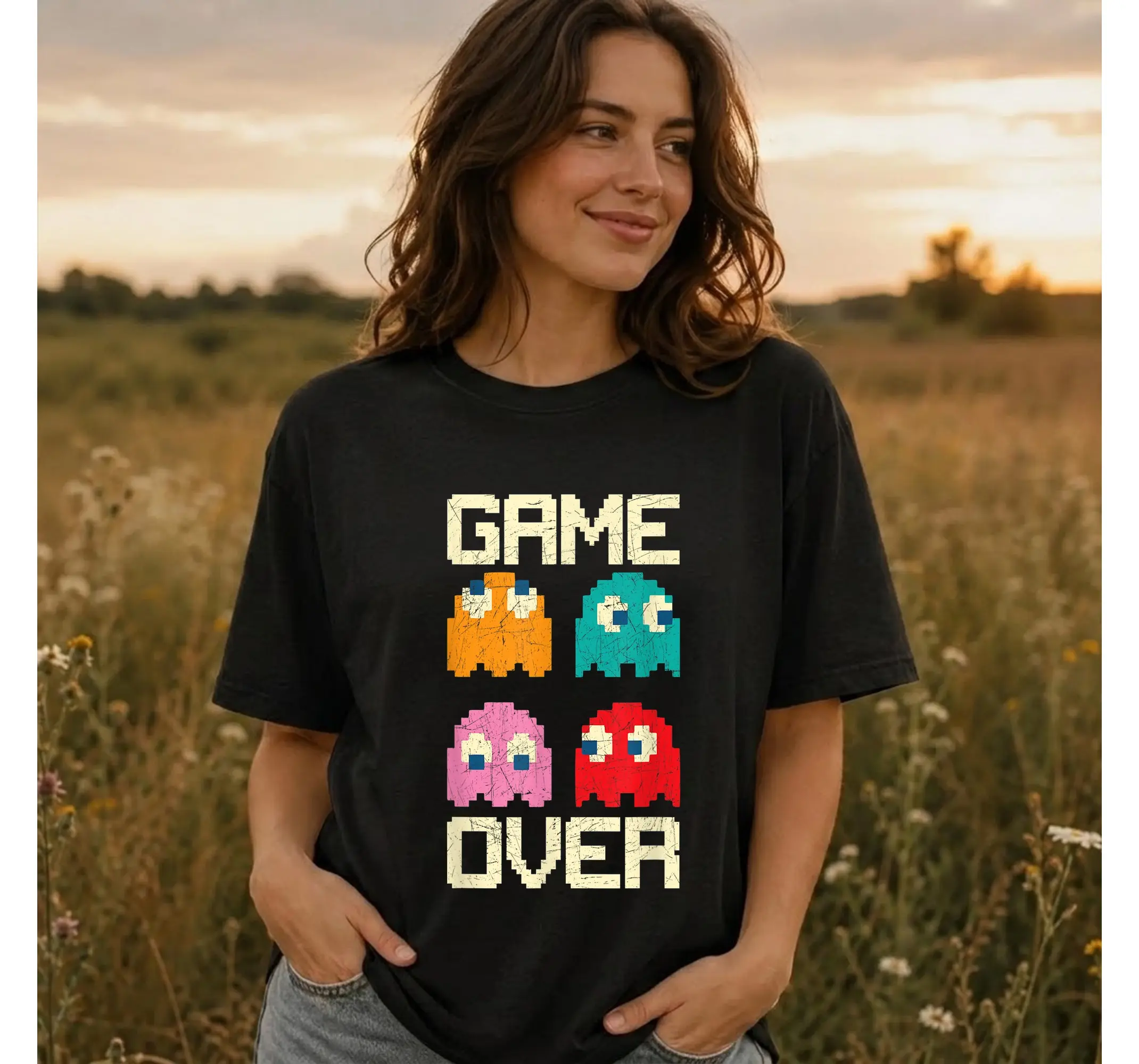 Retro Gamer T-Shirt, 80s Arcade Ghost Vintage Gaming Nostalgic Game Over Tee for Men and Women - photo 2