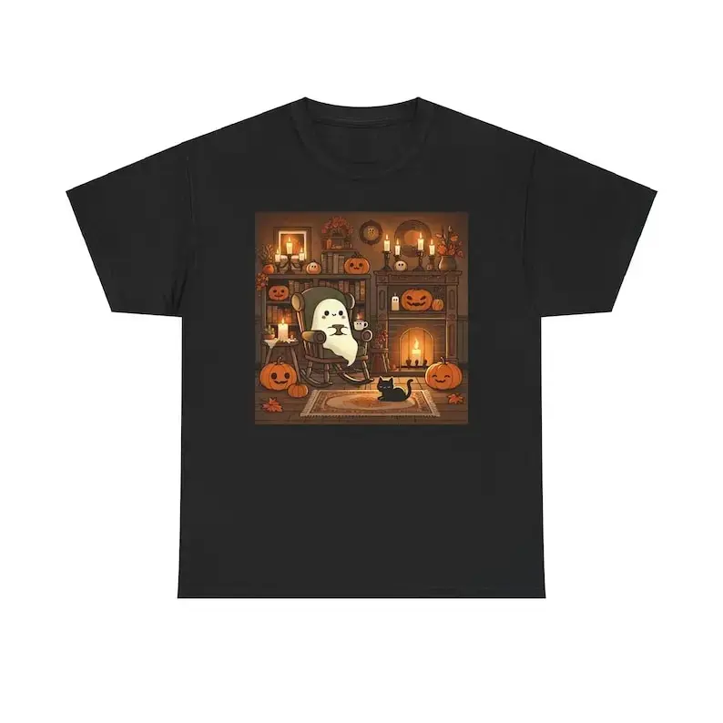 Retro Ghost Reading Books T-Shirt, Librarian Halloween Teacher Gift Tee, Boo School Funny Book Lover Top for Women