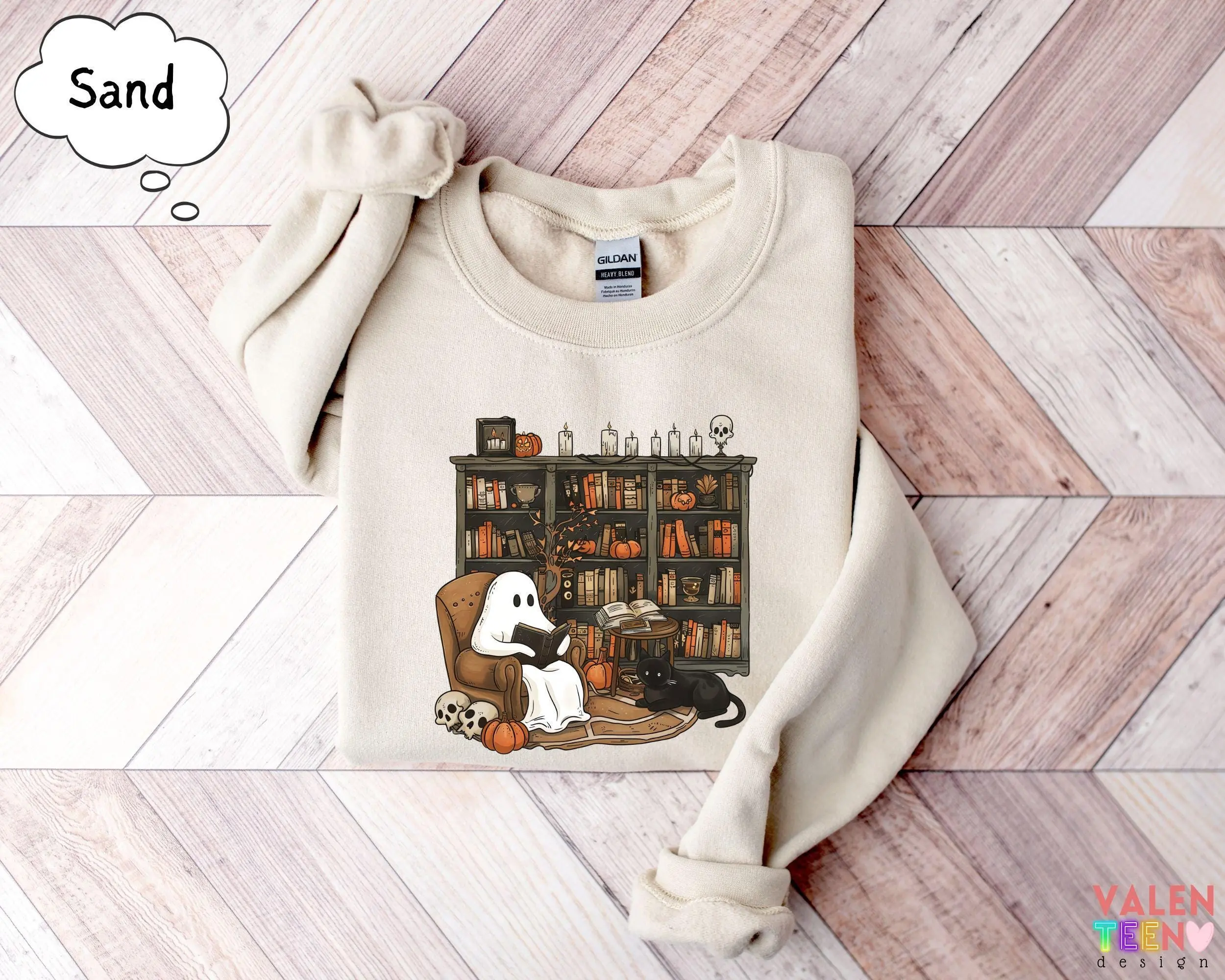 Retro Ghost Reading Hoodie, Halloween Librarian Teacher Gift, Cozy Book Lover Spooky Season Pullover - photo 2