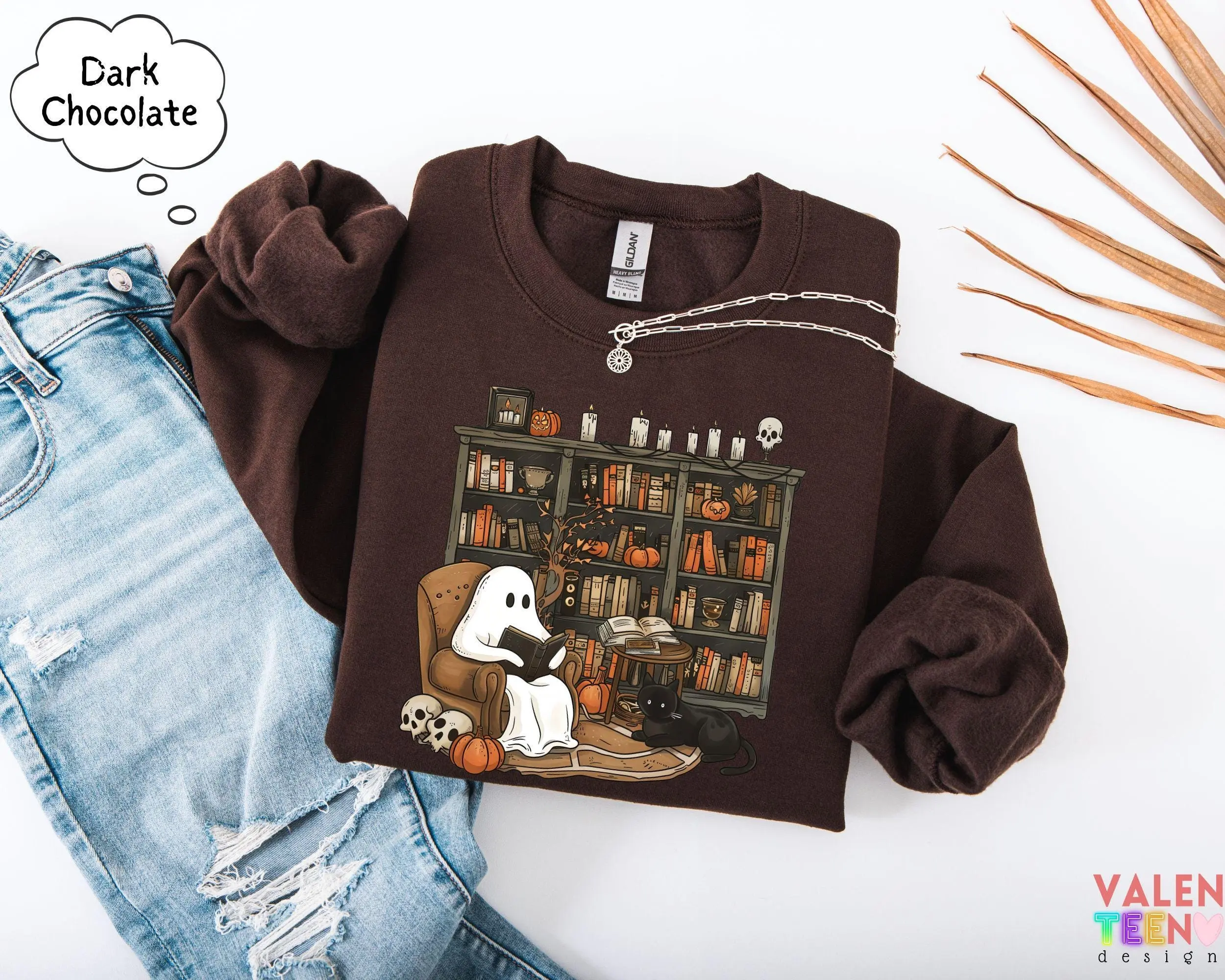 Retro Ghost Reading Hoodie, Halloween Librarian Teacher Gift, Cozy Book Lover Spooky Season Pullover - photo 3