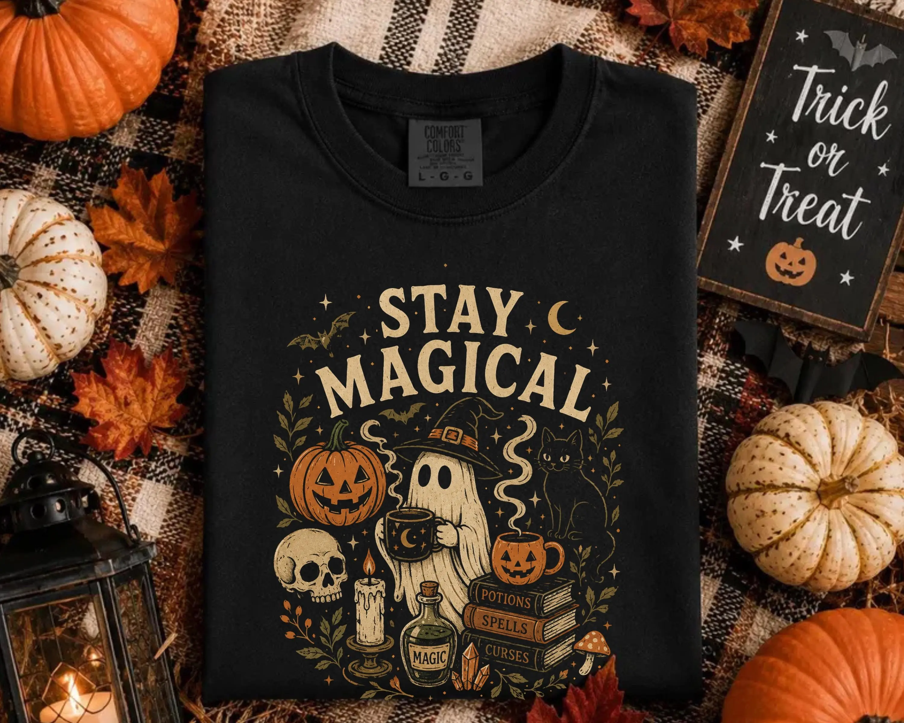 Retro Halloween Ghost Pumpkin T-Shirt, Magical Spooky Season Vintage Fall Costume Cute Boo Graphic Top for Women - photo 4