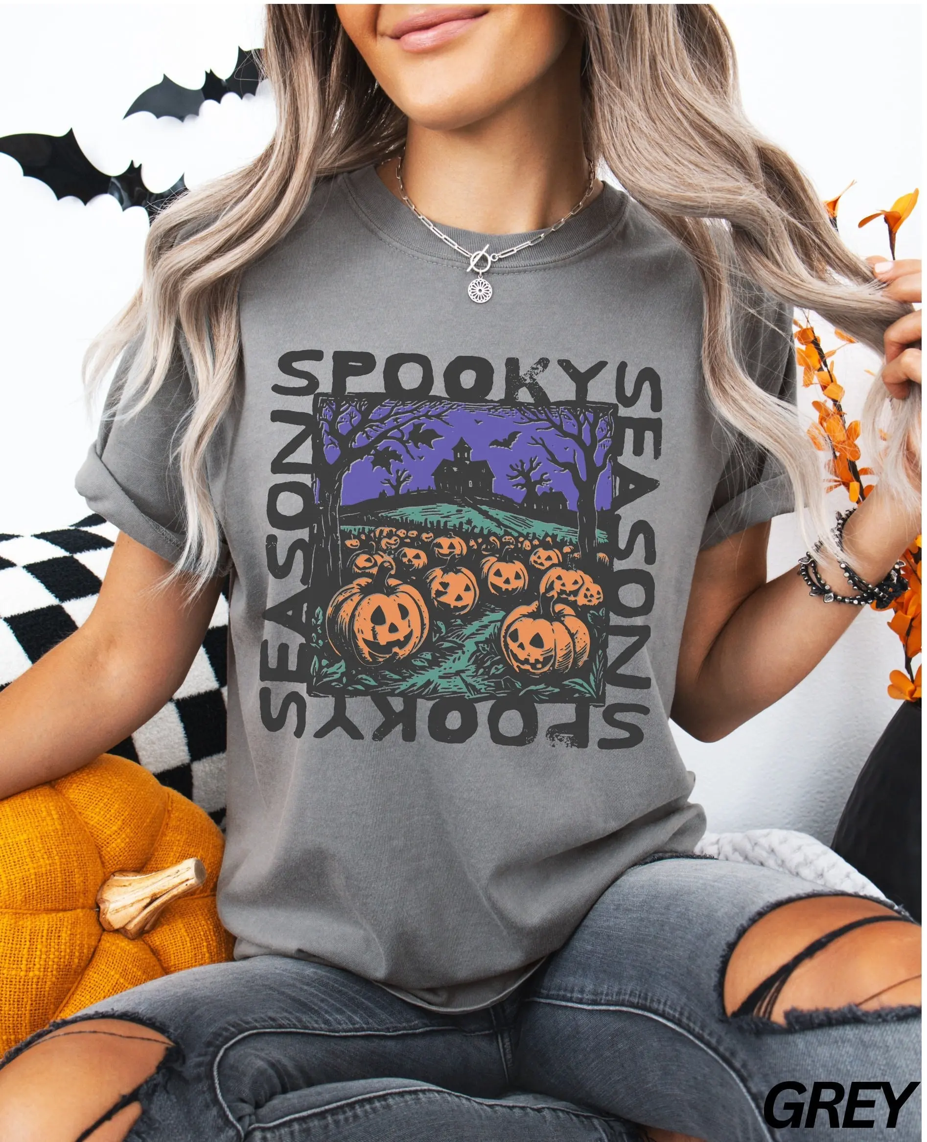 Comfort Colors Retro Vintage Halloween Shirt, Pumpkin Patch Jack O Lantern Tee, Spooky Season Vibes - photo 5