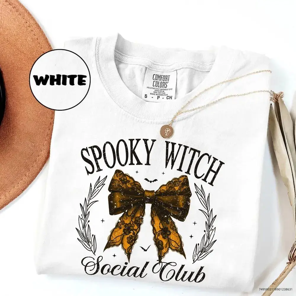 Retro Halloween Shirt for Women, Spooky Witch Social Club Comfort Colors Tee, Vintage Bowtie Graphic Fall Party Top