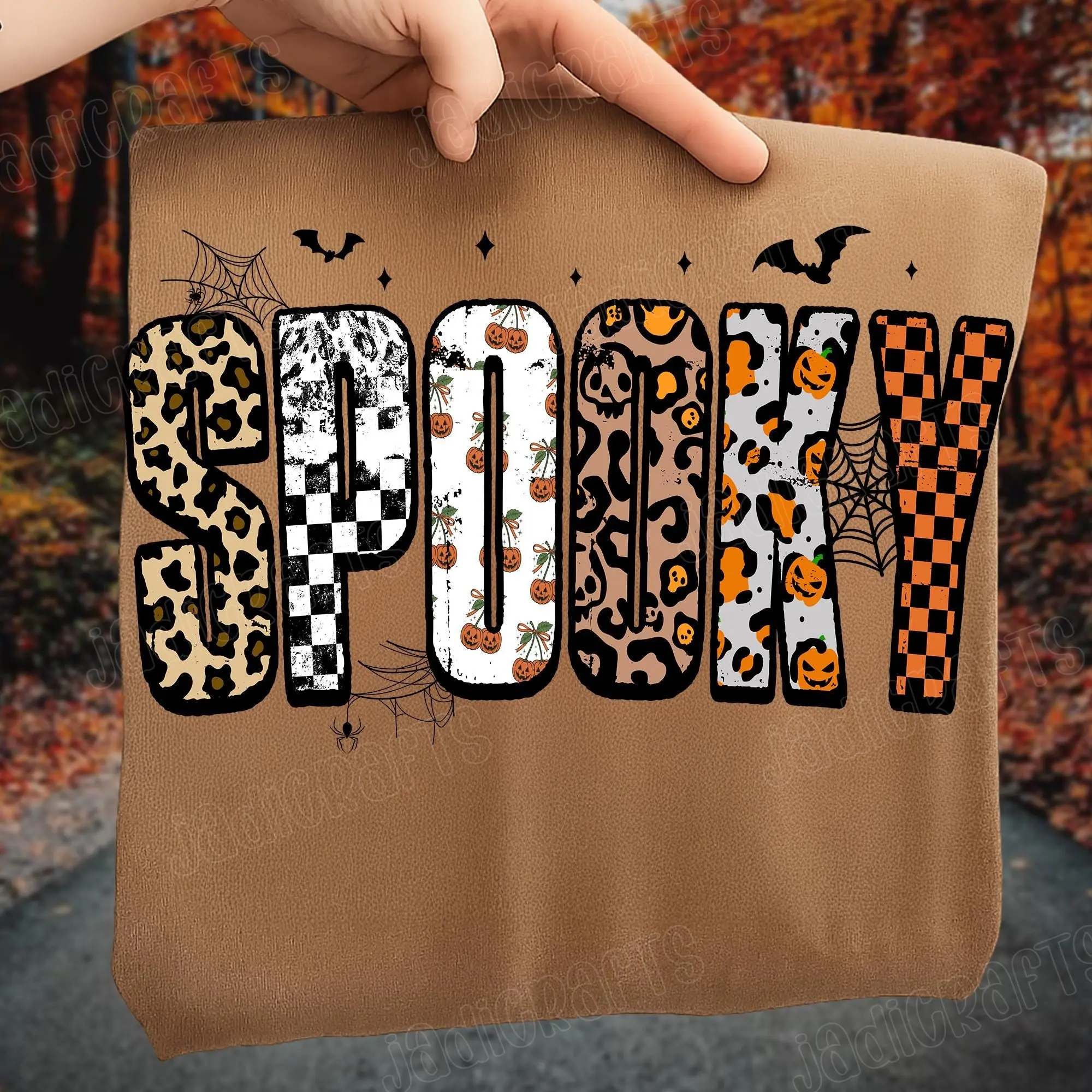 Retro Halloween Spooky Pullover Sweatshirt for Women, Leopard Checkered Fall Crewneck, Personalized Girly Design - photo 3