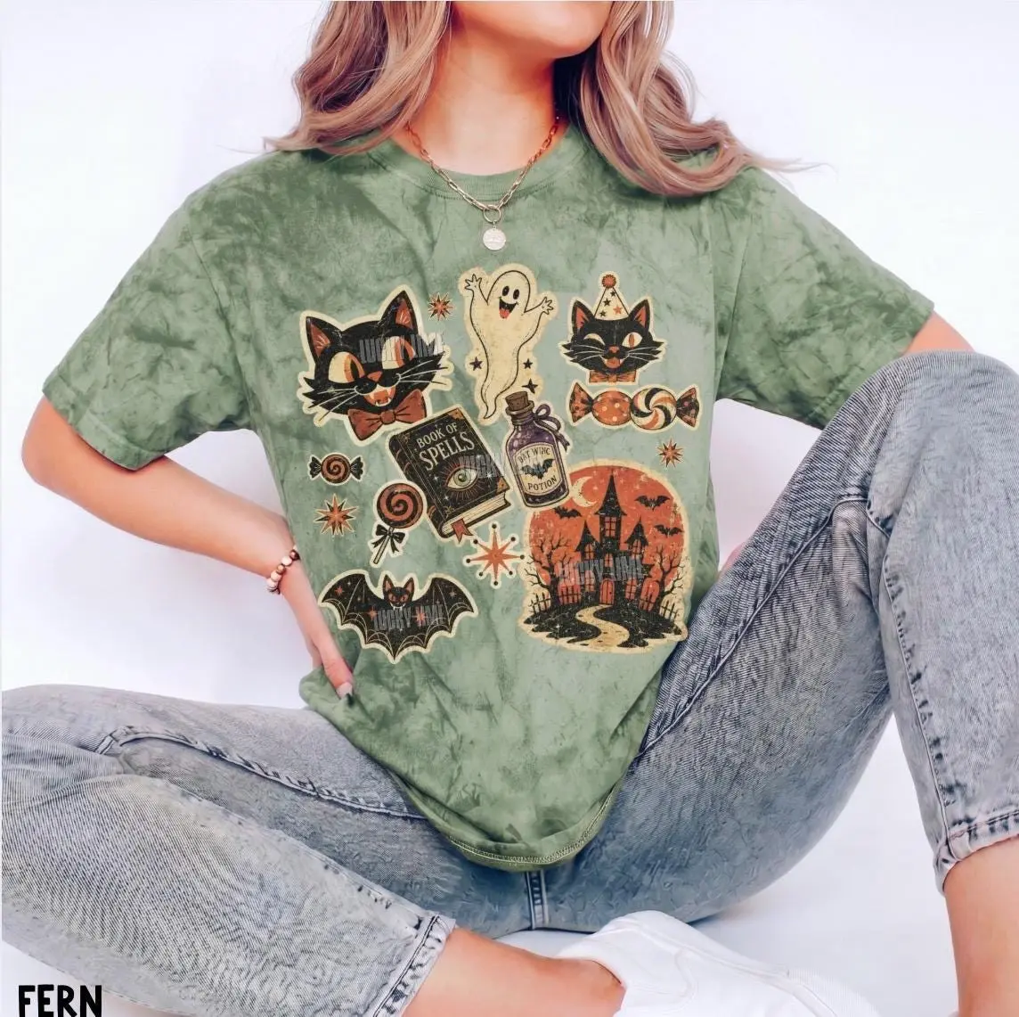 Retro Halloween Sweatshirt, Comfort Colors Tie Dye Party Crewneck, Spooky Season Vintage Ephemera Trick or Treat Top - photo 3