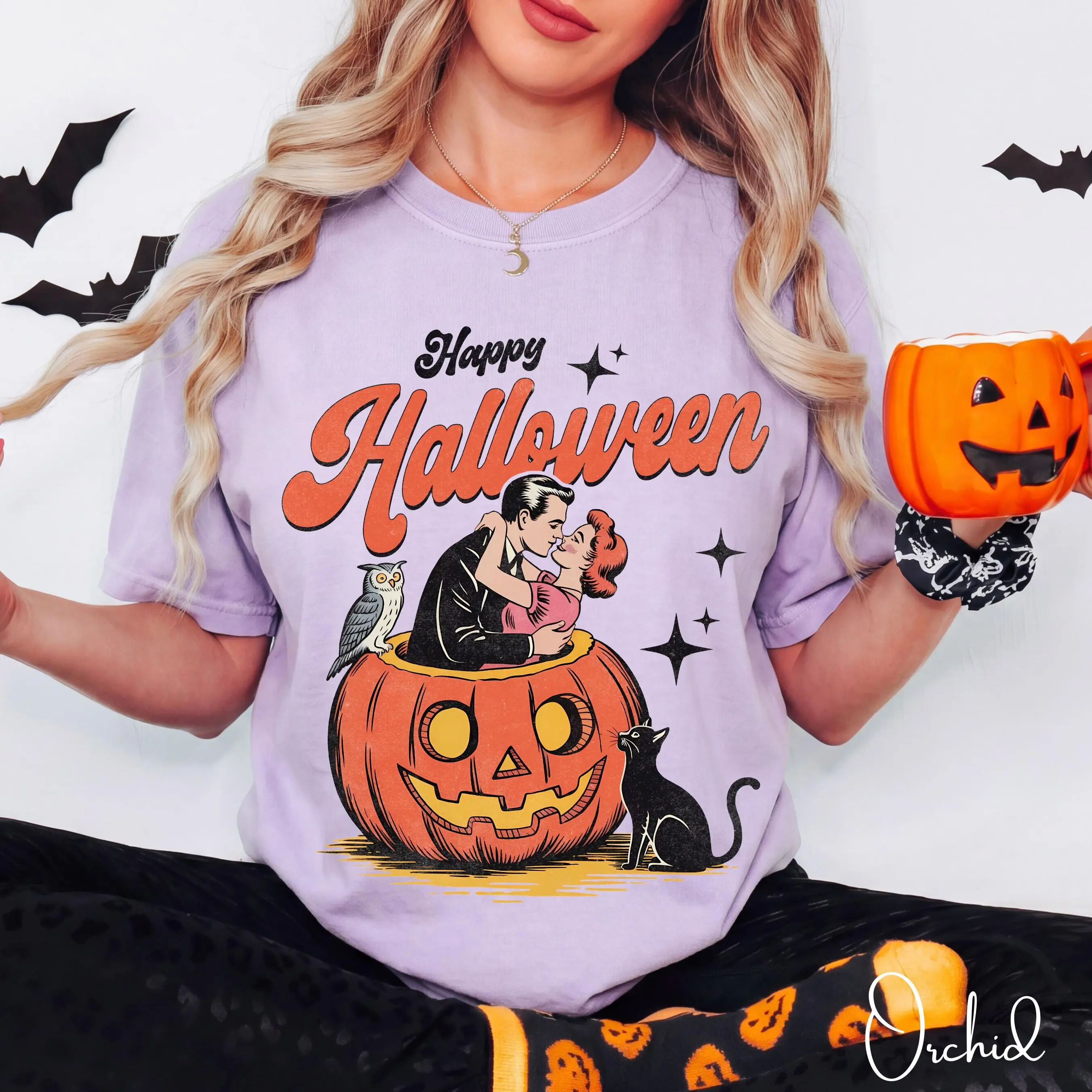 Comfort Colors 1717 Retro Happy Halloween Shirt, Cute Vintage Pumpkin Graphic Tee, Spooky Season Fall Gift