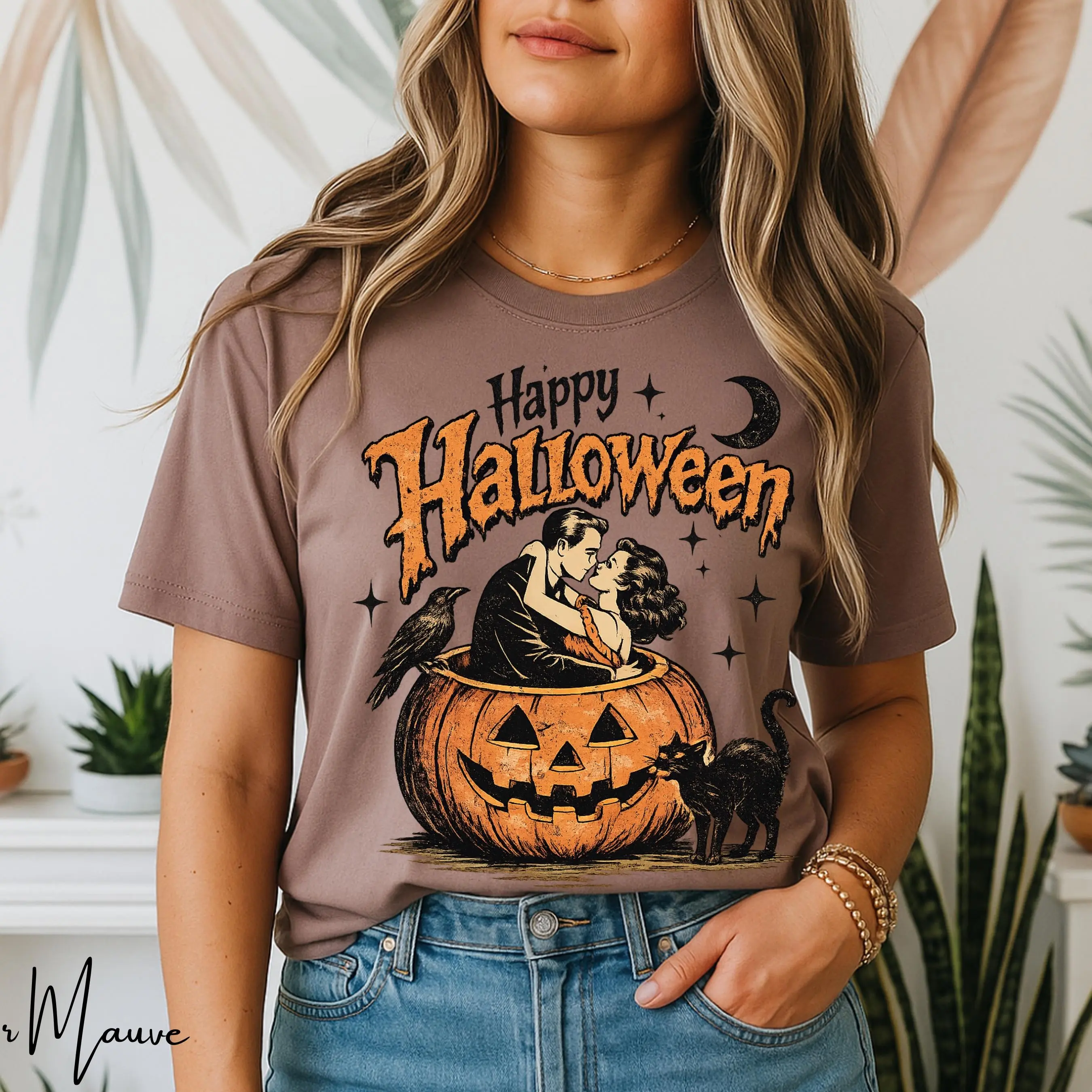 Bella Canvas 3001 Retro Happy Halloween Shirt, Vintage Pumpkin Graphic Tee, Cute Spooky Season Fall Womens Gift - photo 3