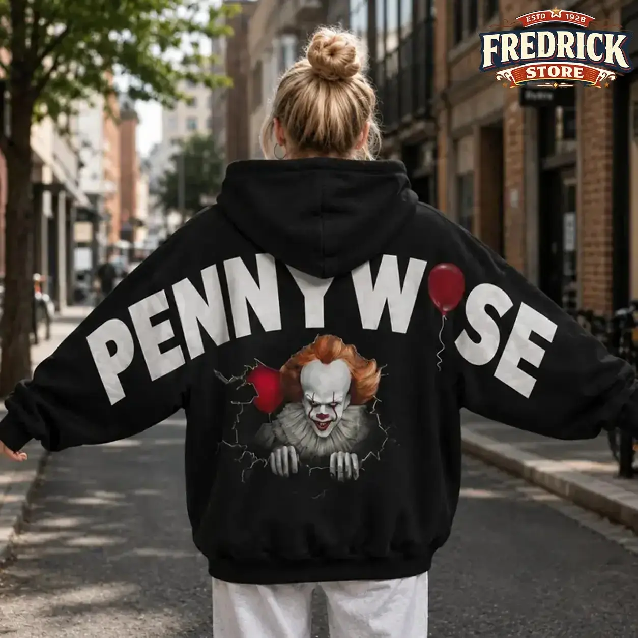 Retro Horror Clown Hoodie, Vintage Scary Halloween Streetwear Pullover, Spooky Season Back Lettering Graphic