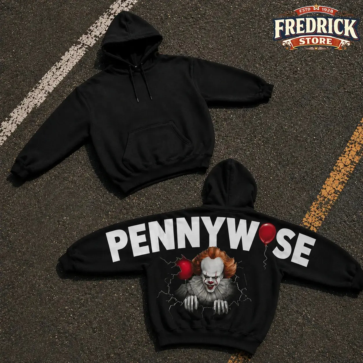 Retro Horror Clown Hoodie, Vintage Scary Halloween Streetwear Pullover, Spooky Season Back Lettering Graphic - photo 2
