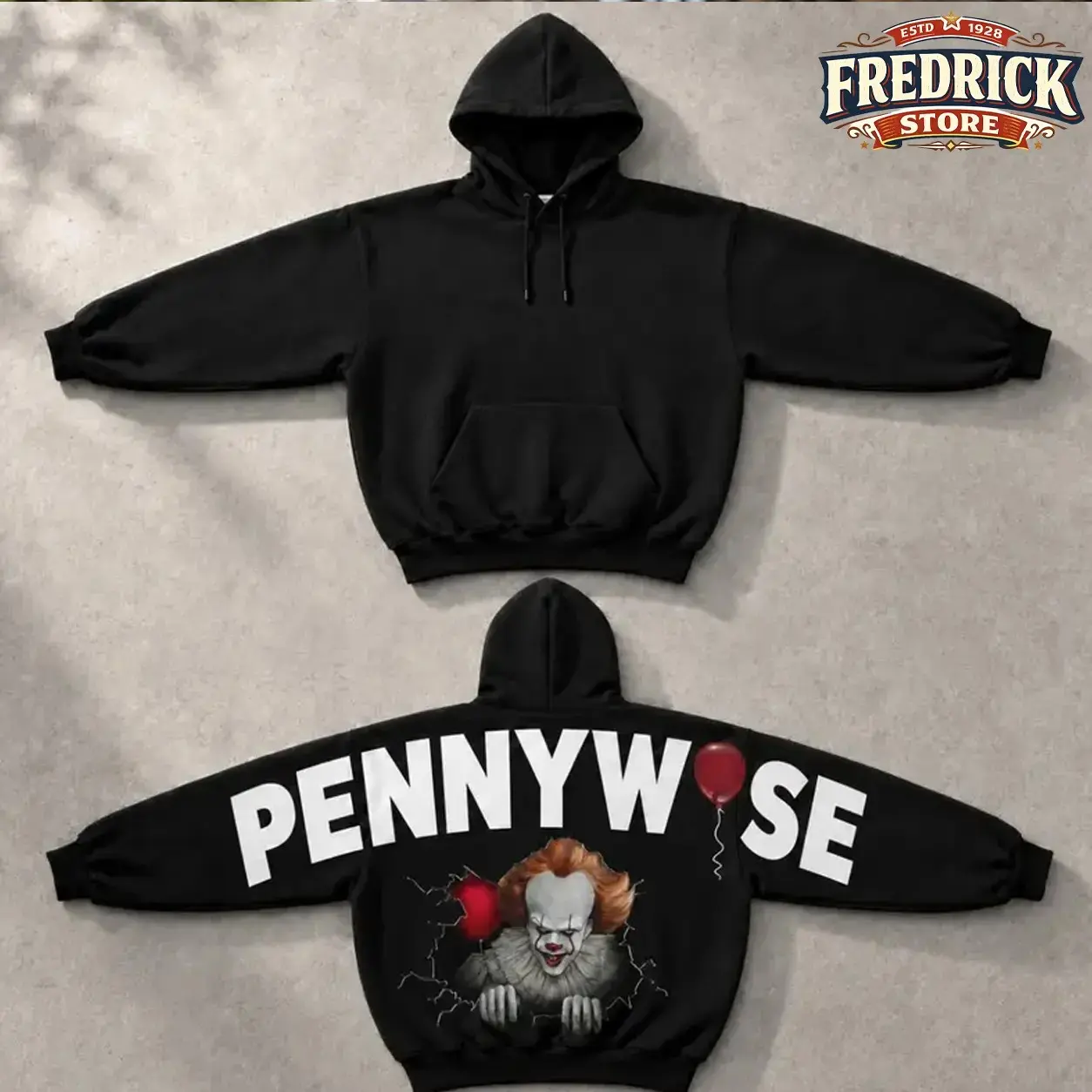 Retro Horror Clown Hoodie, Vintage Scary Halloween Streetwear Pullover, Spooky Season Back Lettering Graphic - photo 3